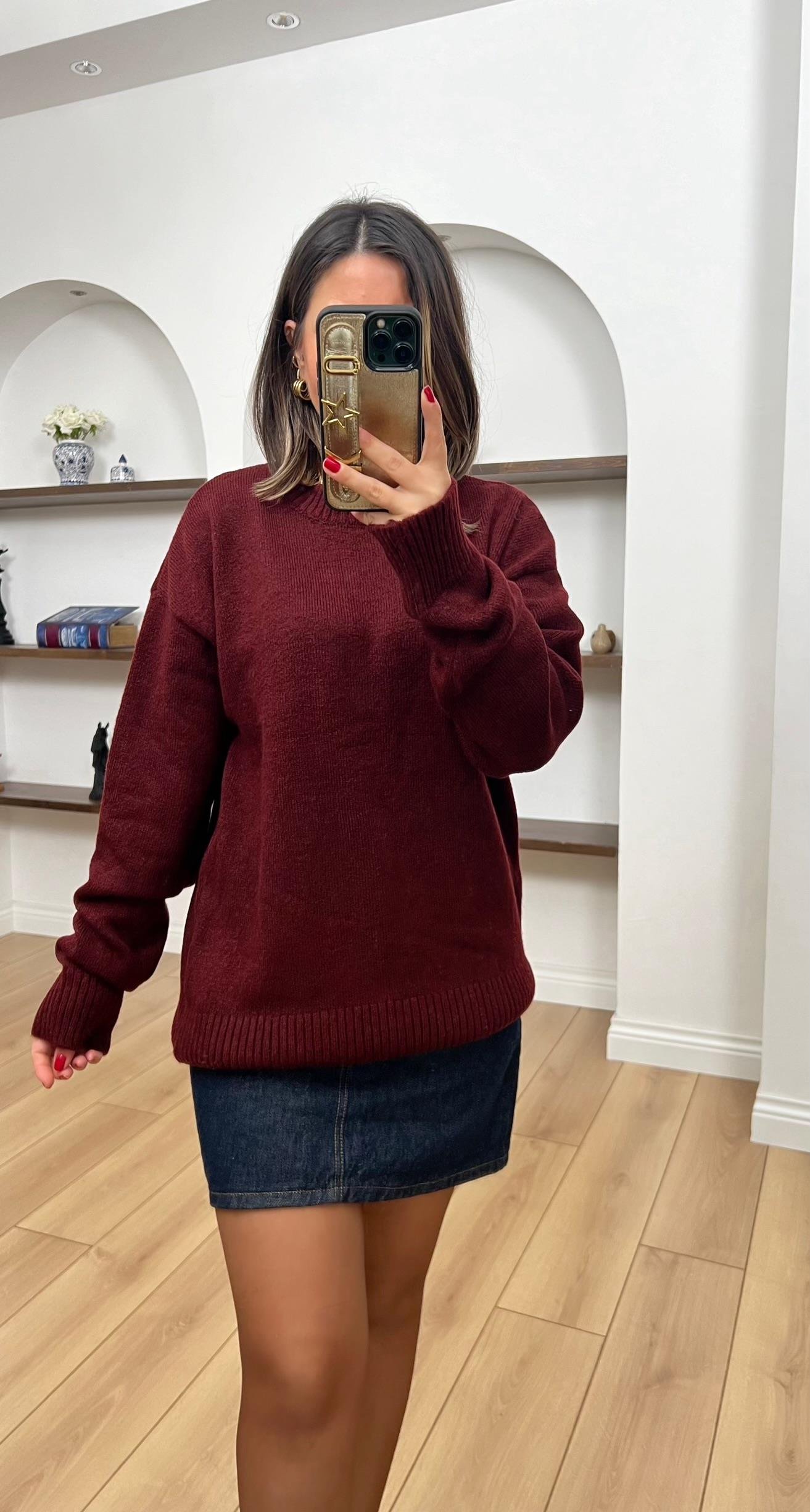 Bisiklet Yaka Basic Bordo Kazak