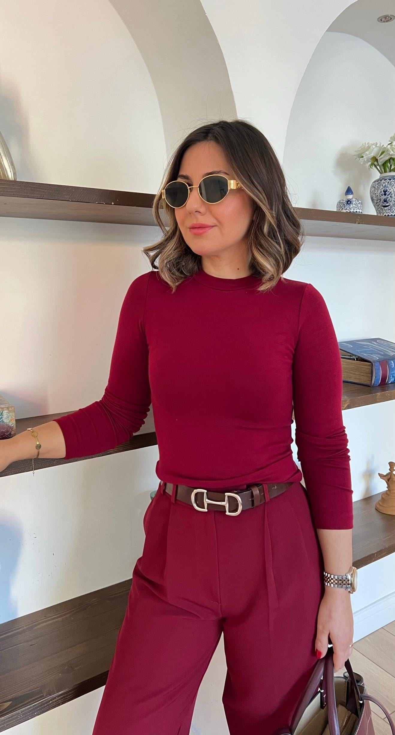 Bisiklet Yaka Bordo Basic Bluz