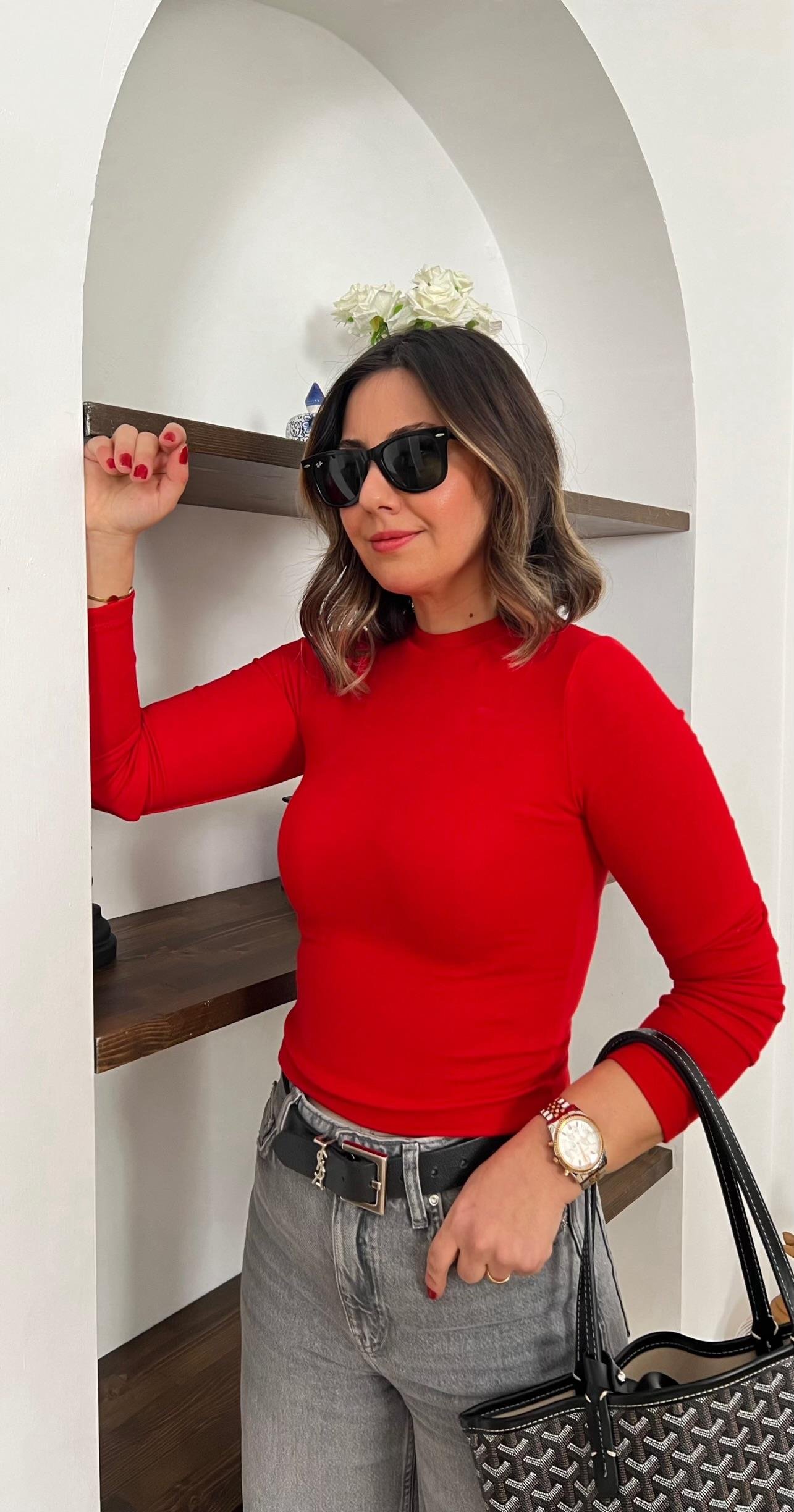 Bisiklet Yaka Kırmızı Basic Bluz