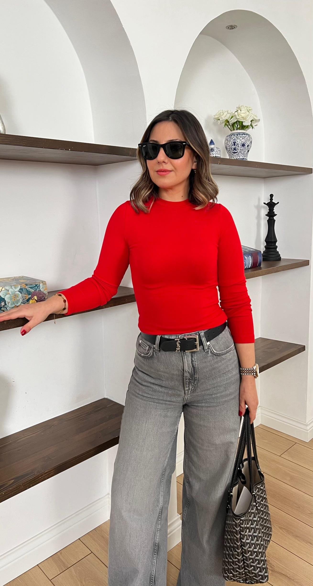 Bisiklet Yaka Kırmızı Basic Bluz