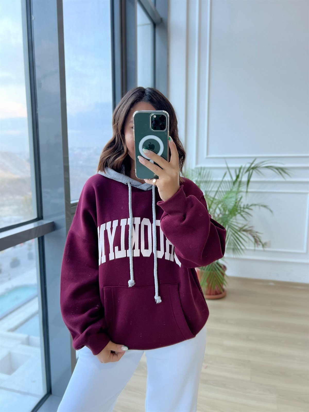 Bordo Brooklyn Kapişonlu Sweat