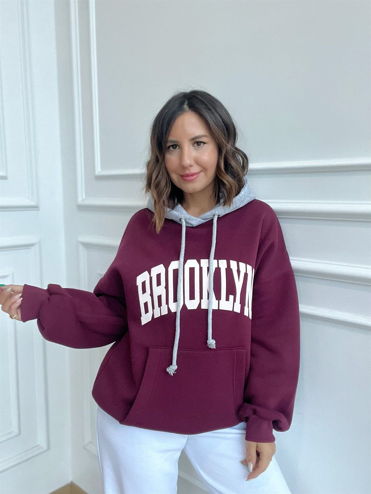 Bordo Brooklyn Kapişonlu Sweat