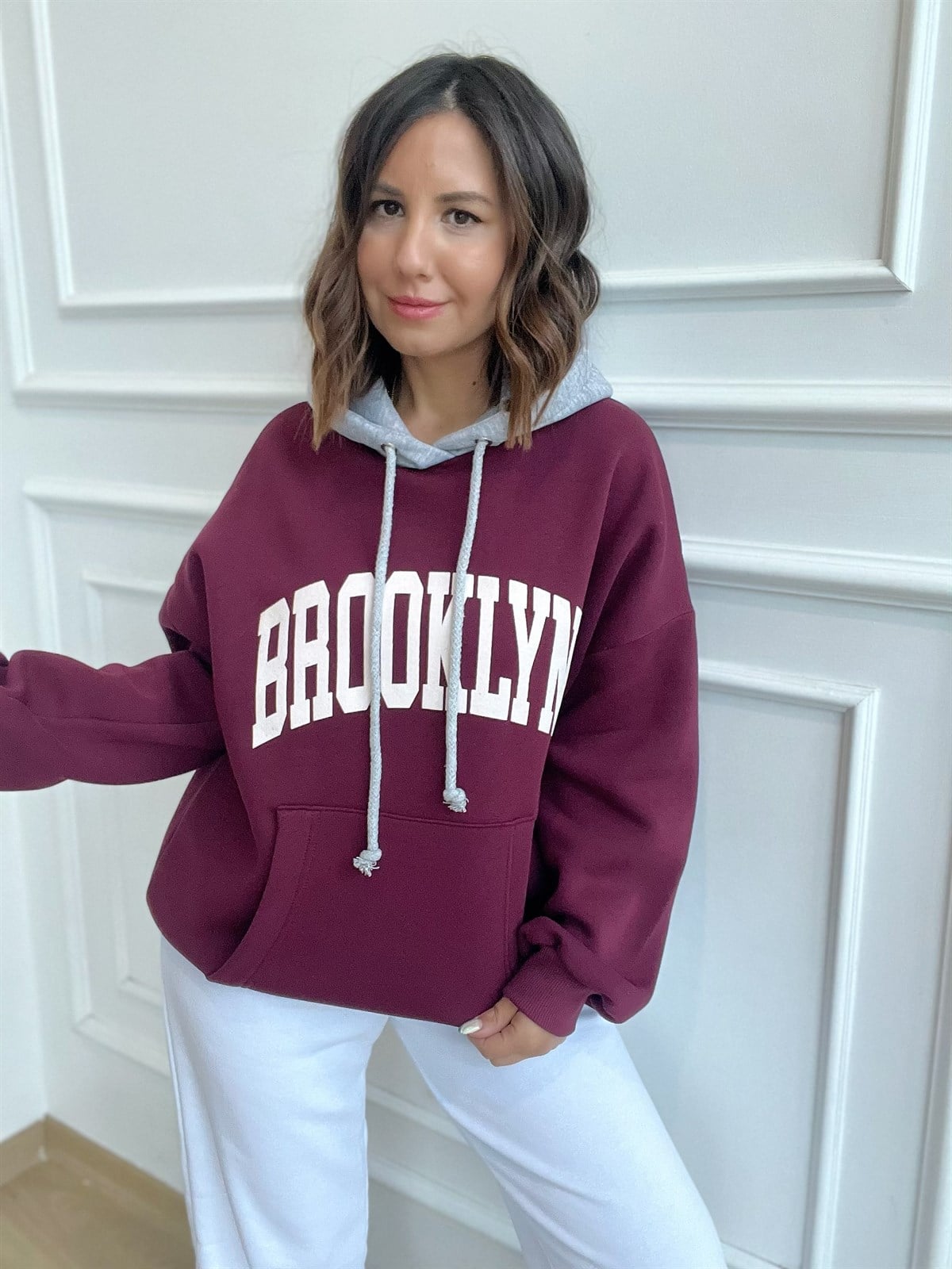 Bordo Brooklyn Kapişonlu Sweat