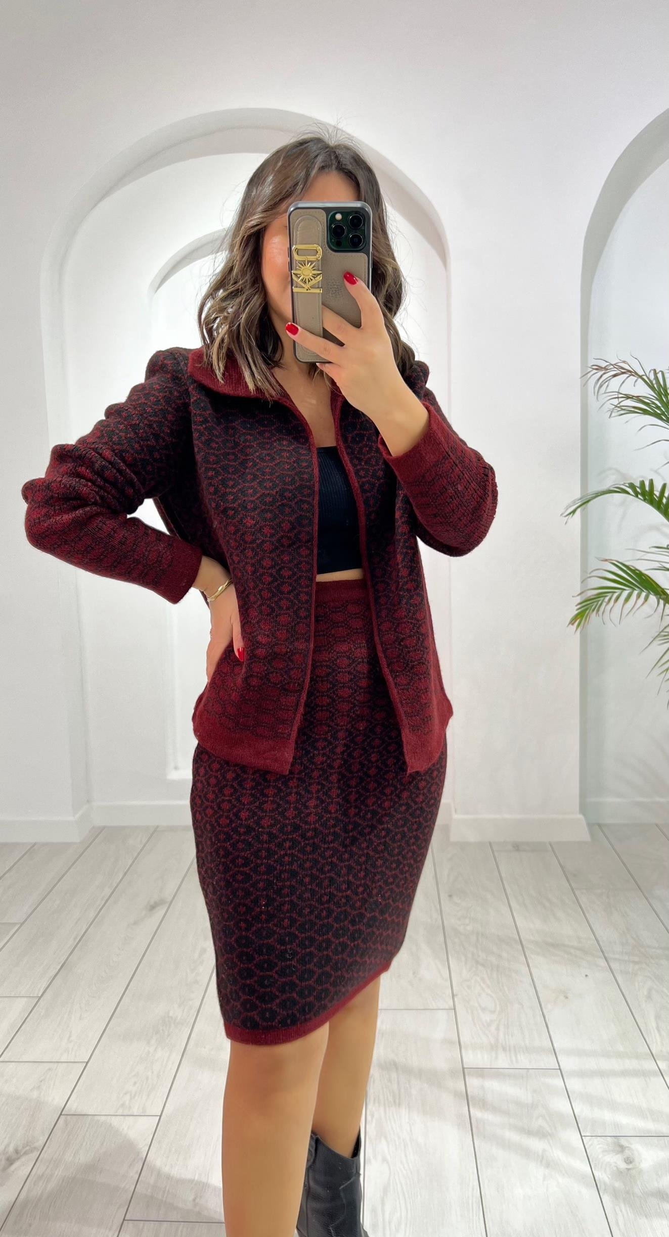 Bordo Hırkalı Triko Takım