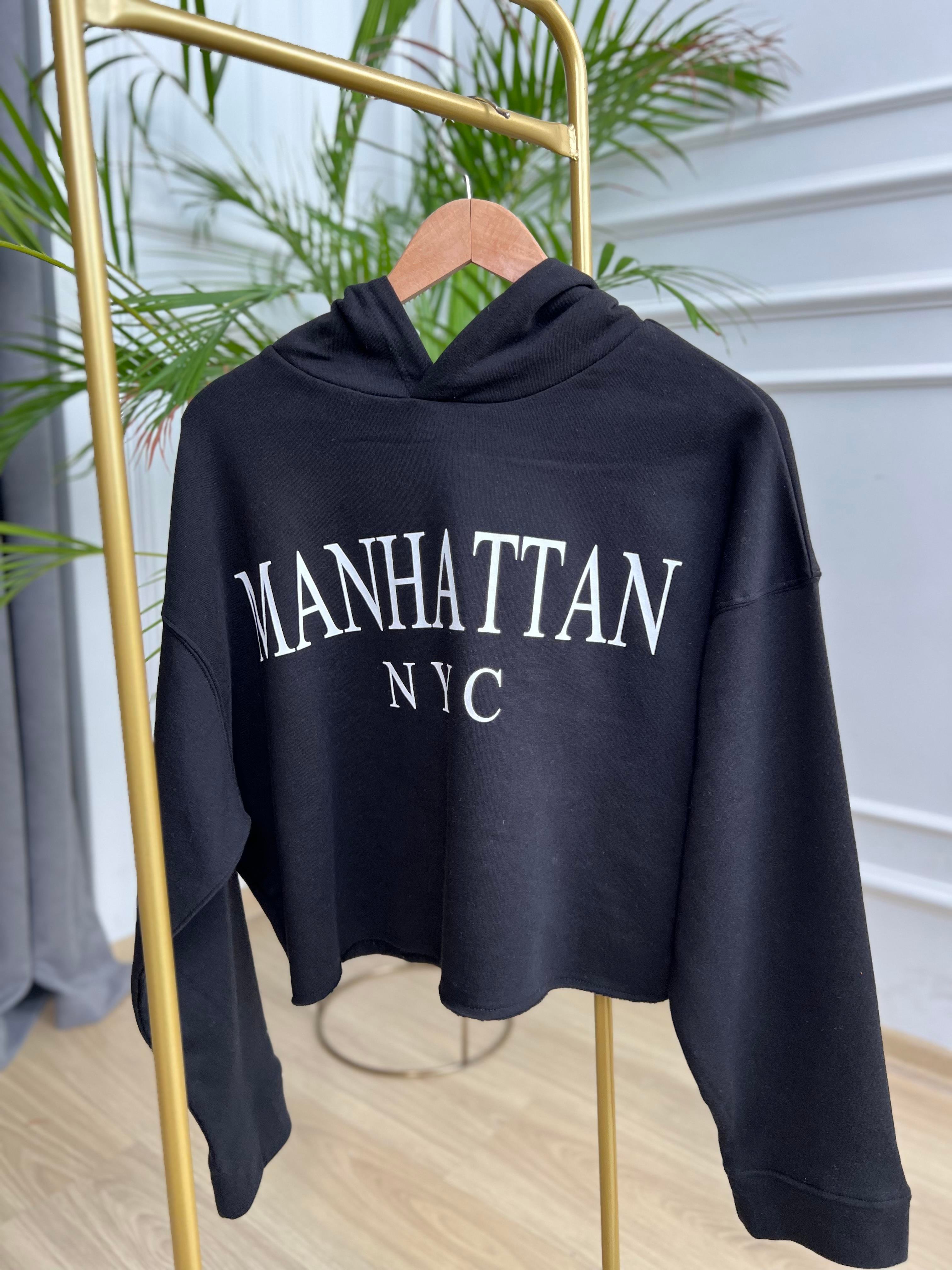 Brooklyn Baskılı Bej Kapişonlu Sweatshırt