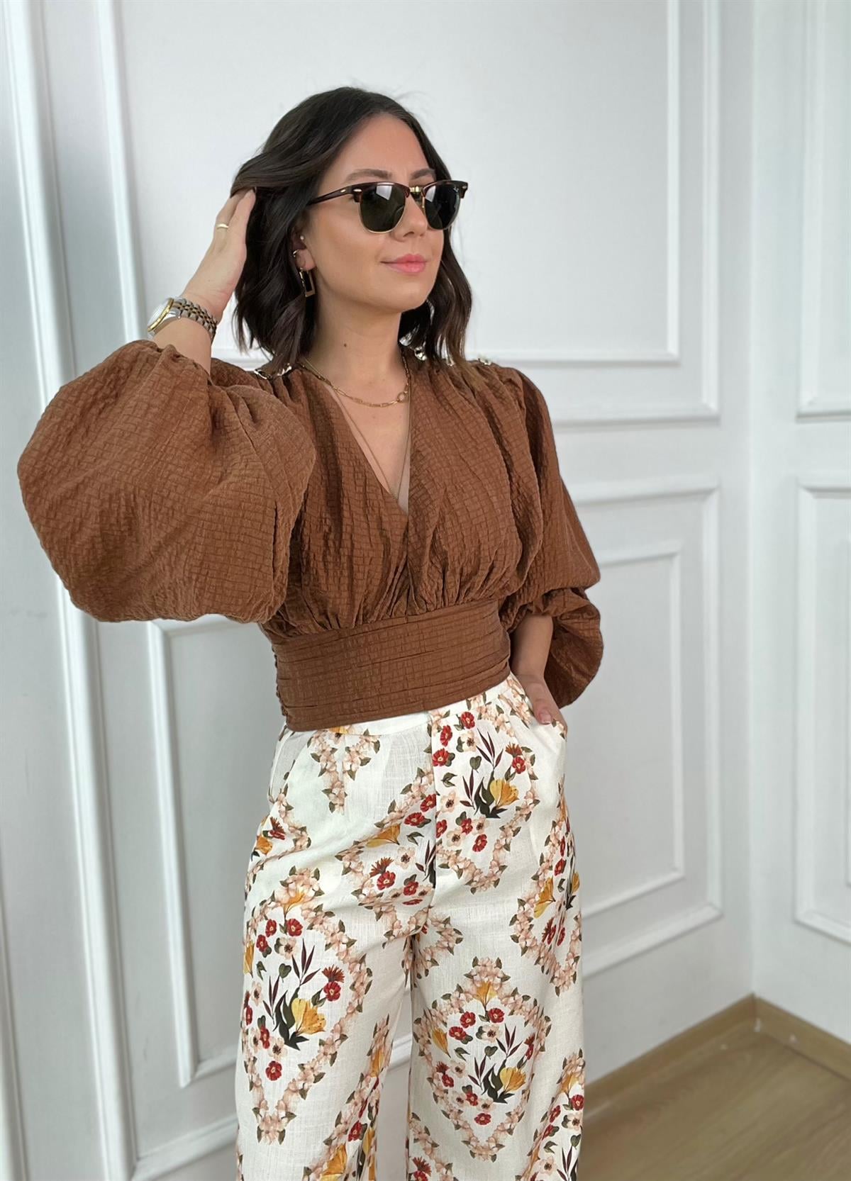 Camel Düğmeli Bluz
