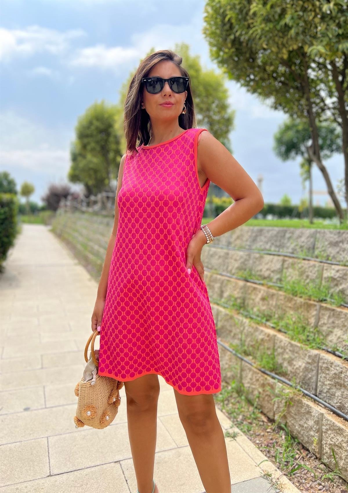Çelik Triko Pembe Biyeli Elbise
