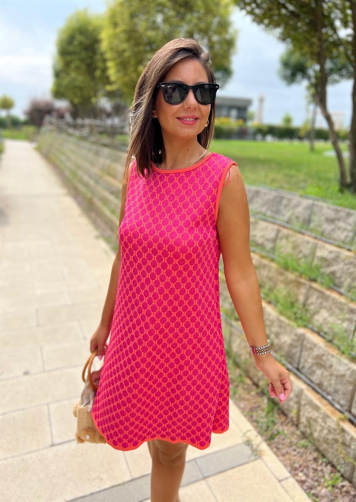 Çelik Triko Pembe Biyeli Elbise