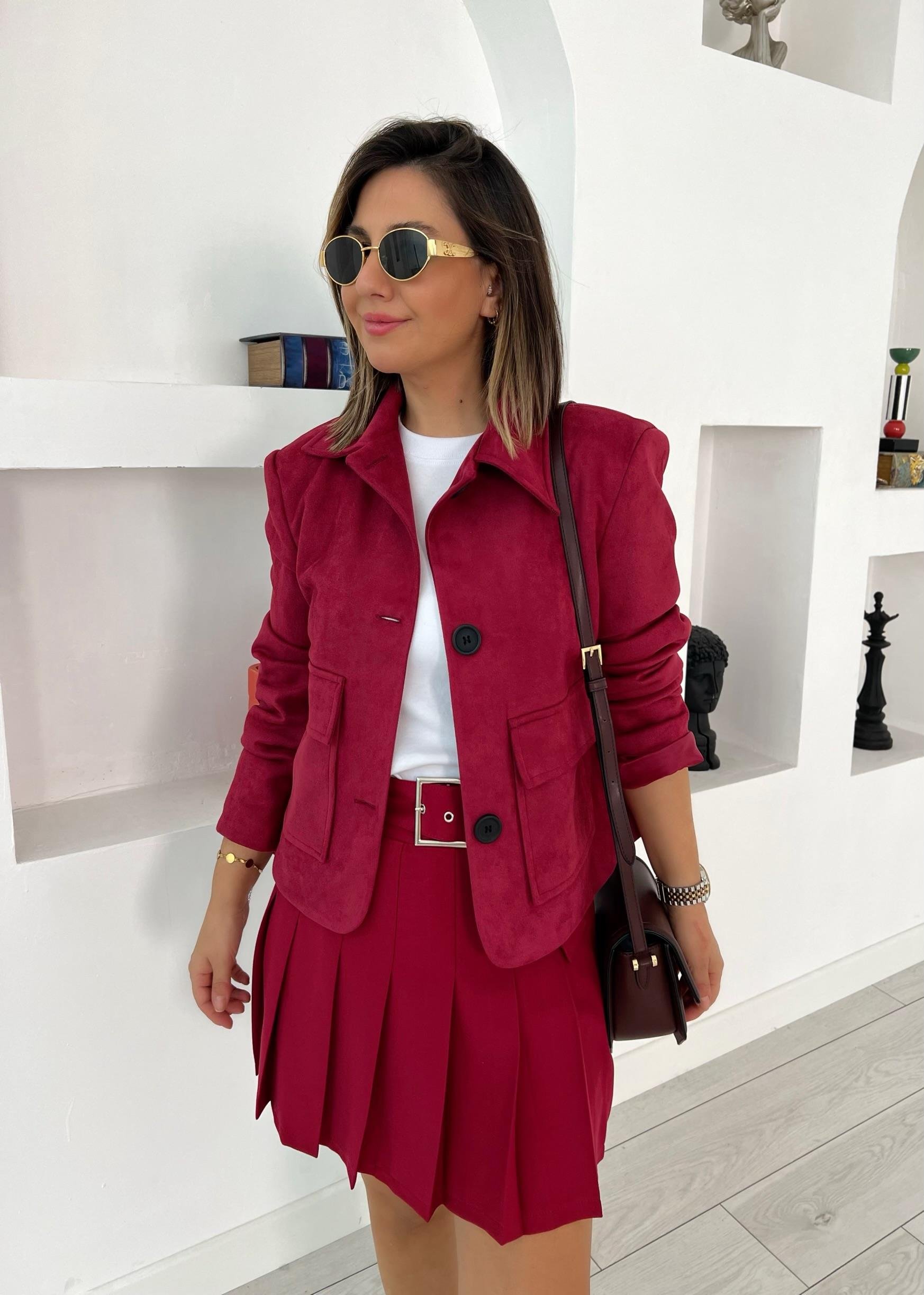 Cepli Süet Bordo Ceket