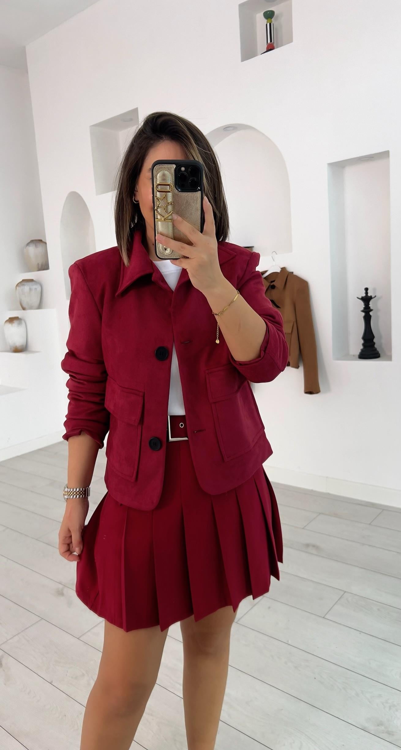 Cepli Süet Bordo Ceket