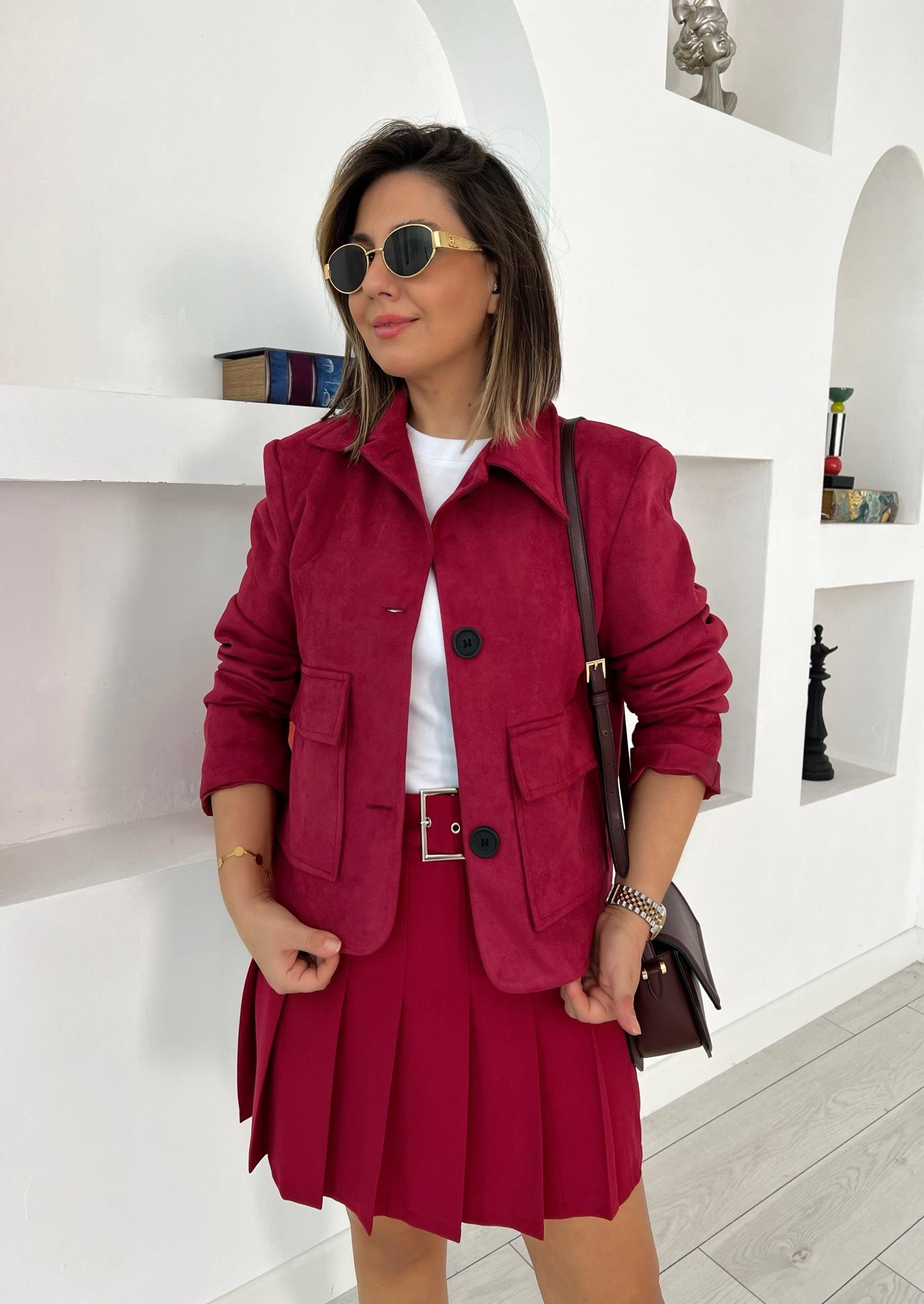 Cepli Süet Bordo Ceket
