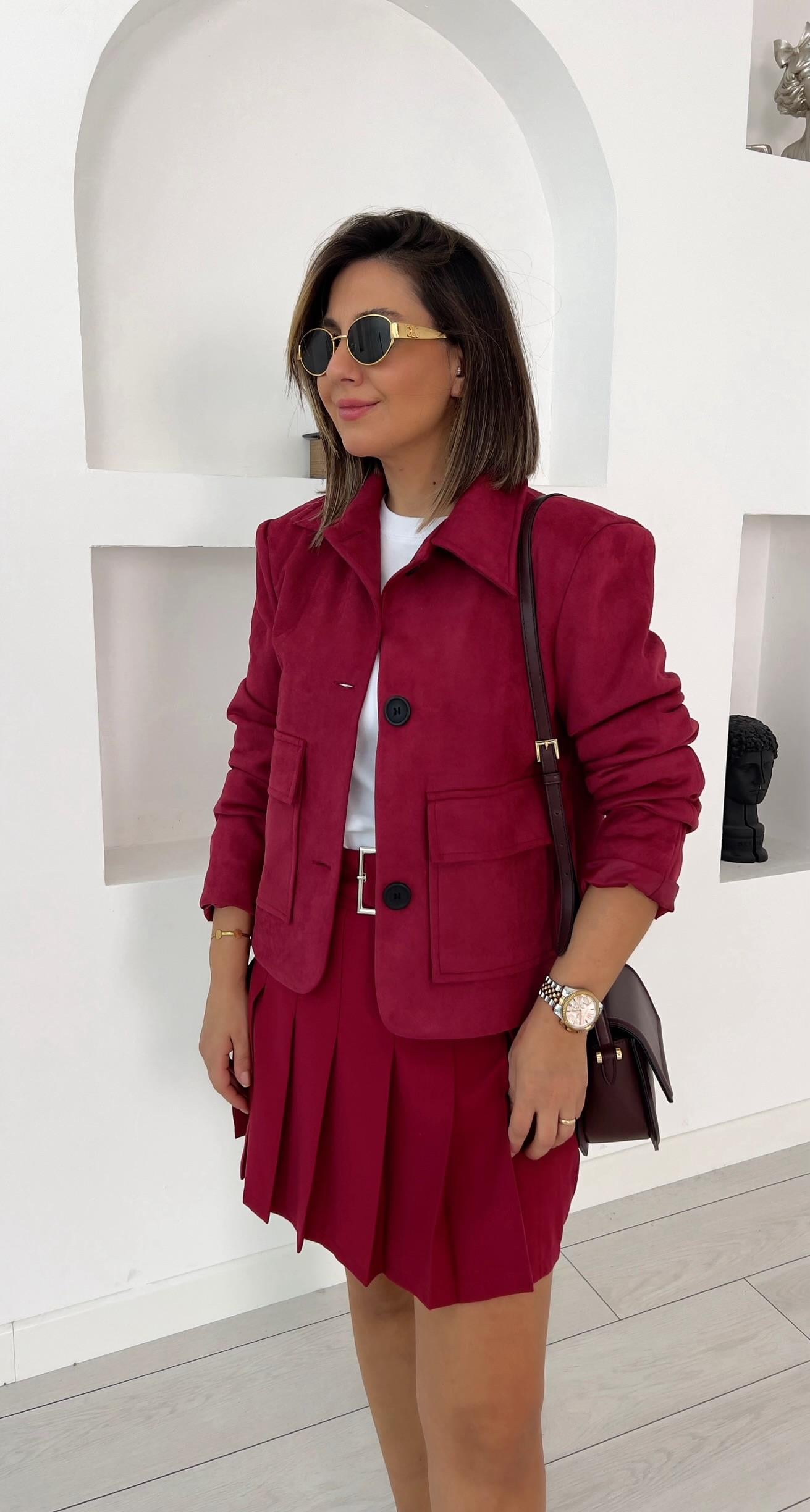 Cepli Süet Bordo Ceket