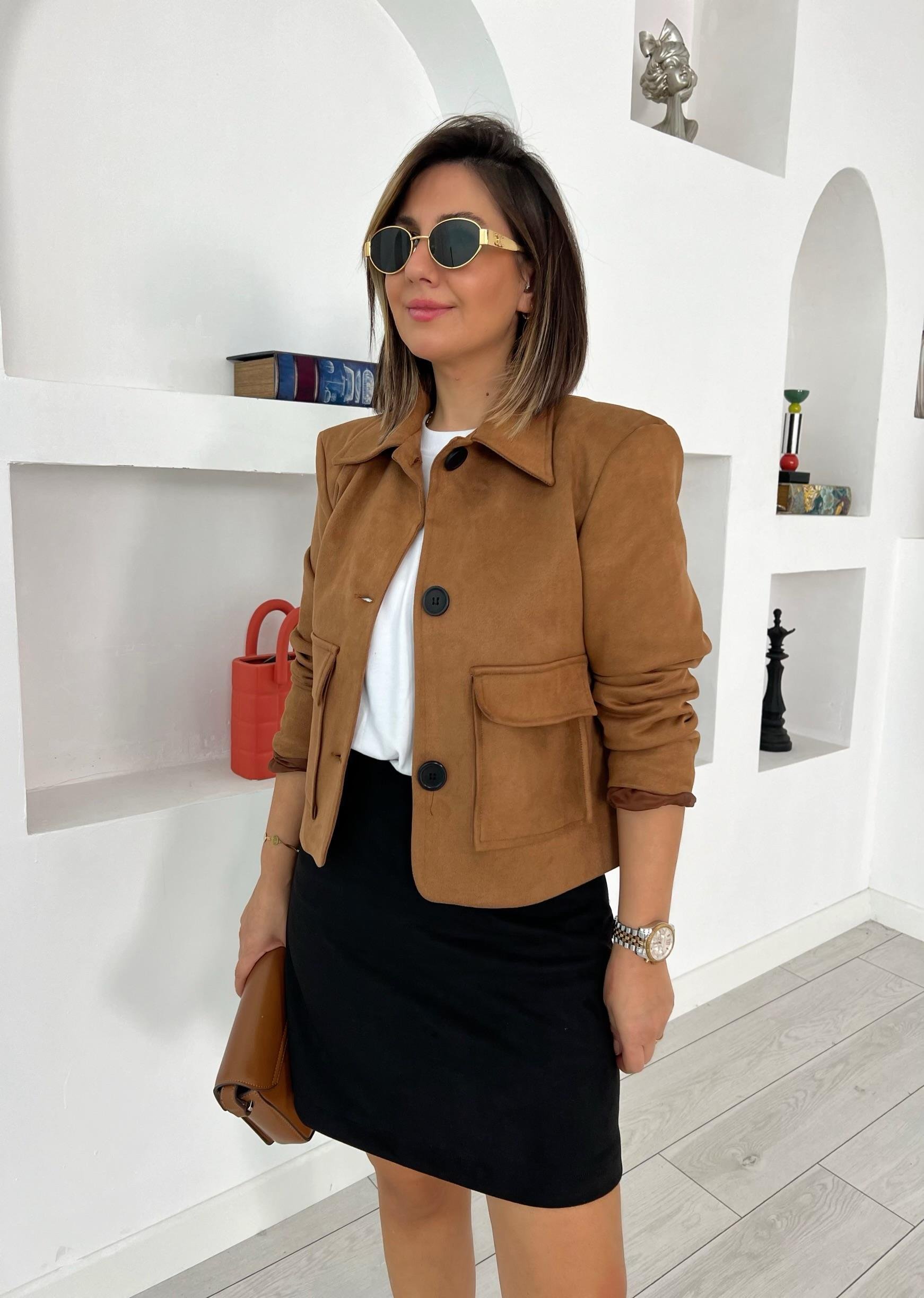 Cepli Süet Camel Ceket
