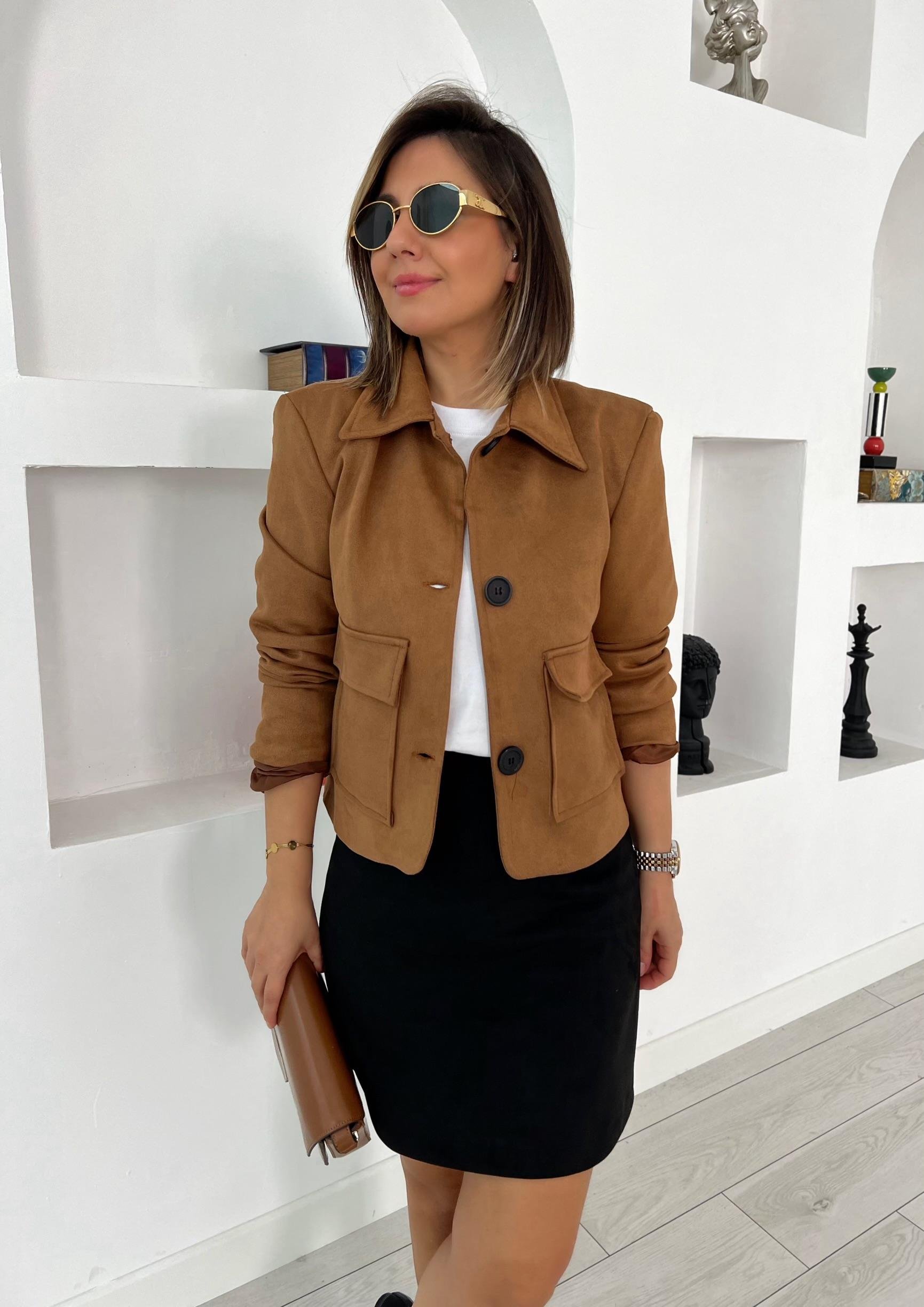 Cepli Süet Camel Ceket