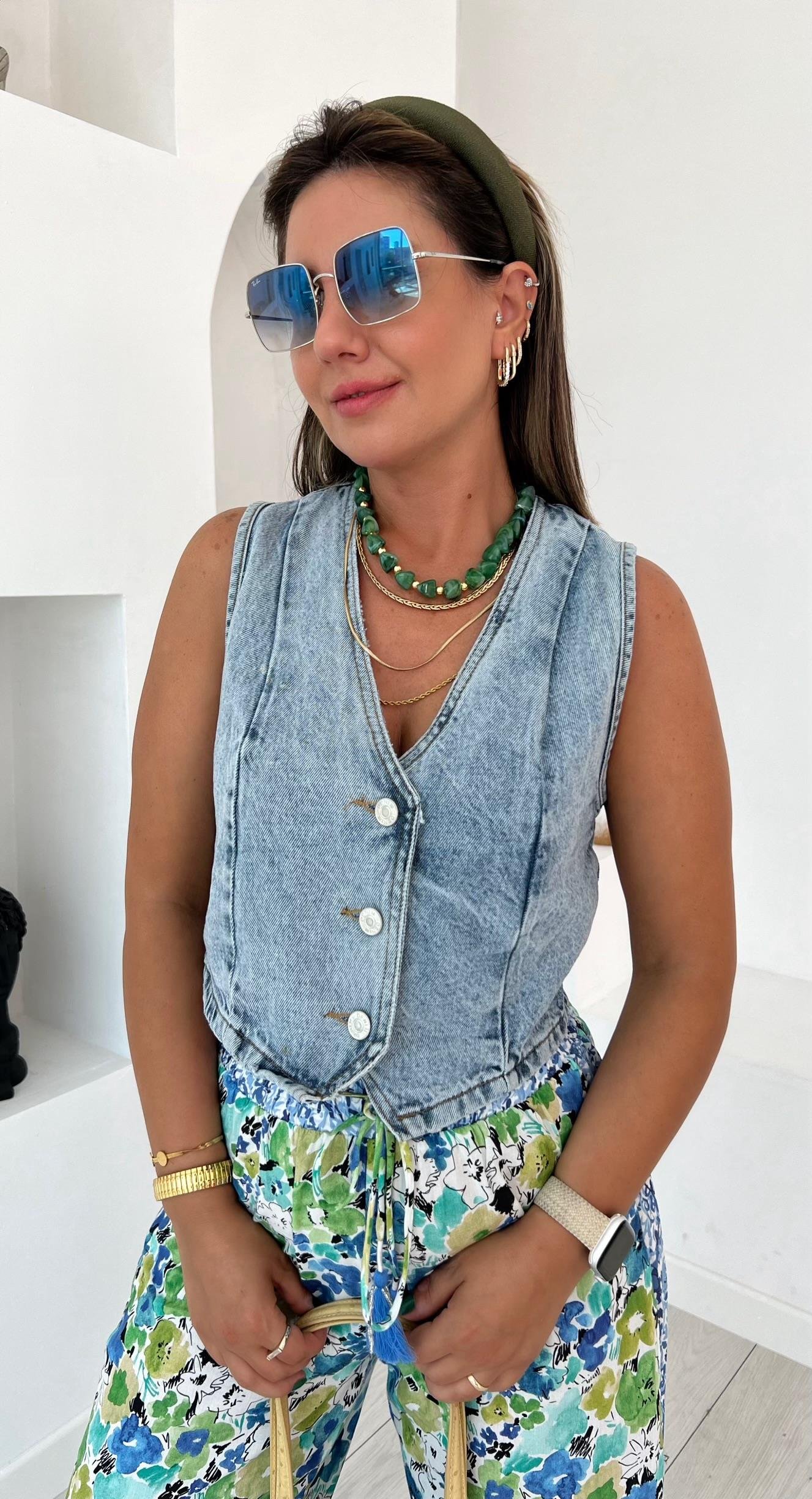 Denim Düğmeli Yelek