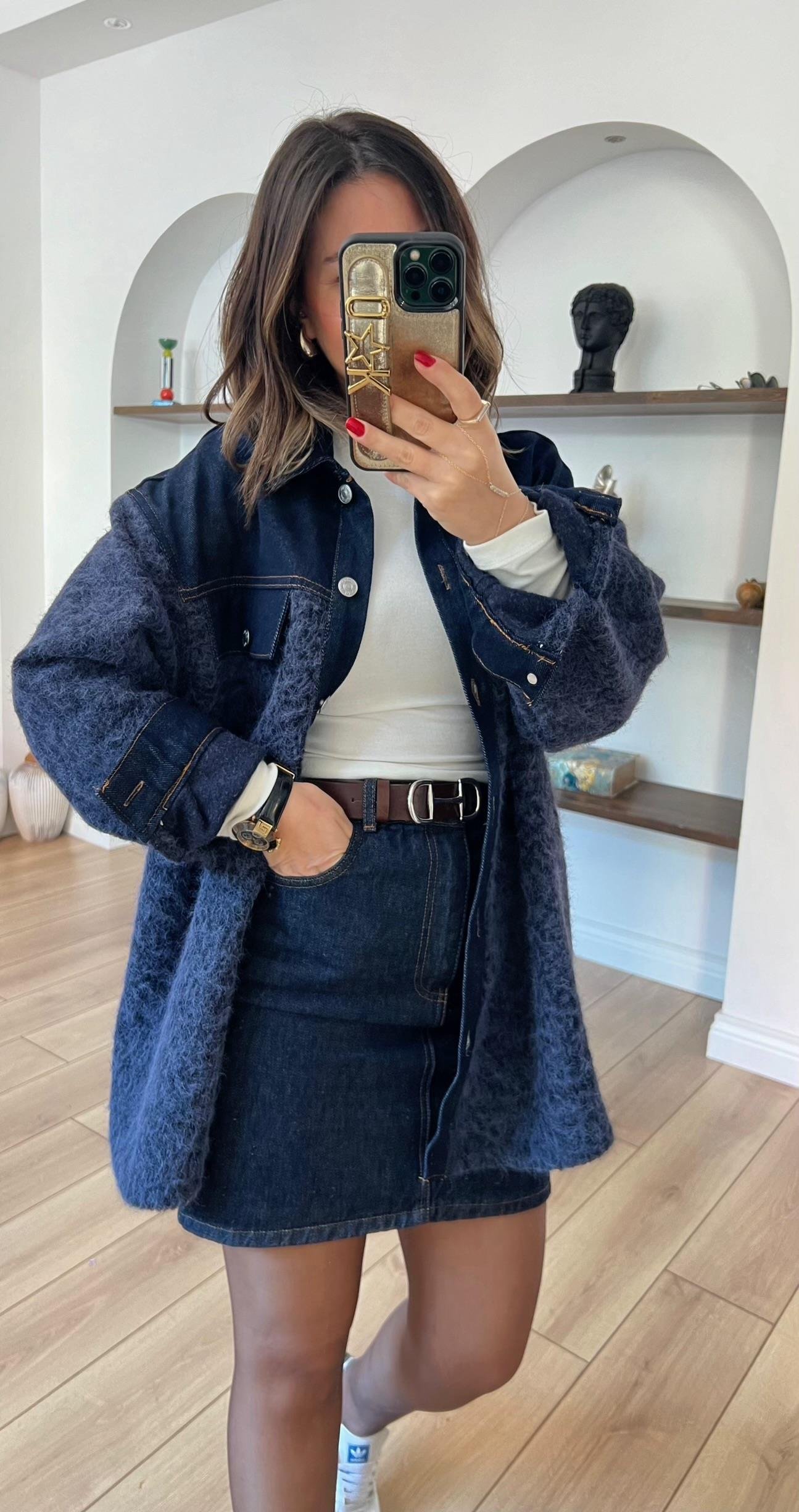 Denim Garnili Buklet Ceket