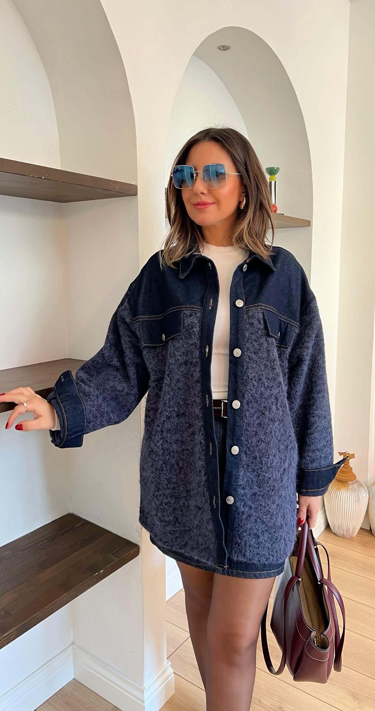 Denim Garnili Buklet Ceket