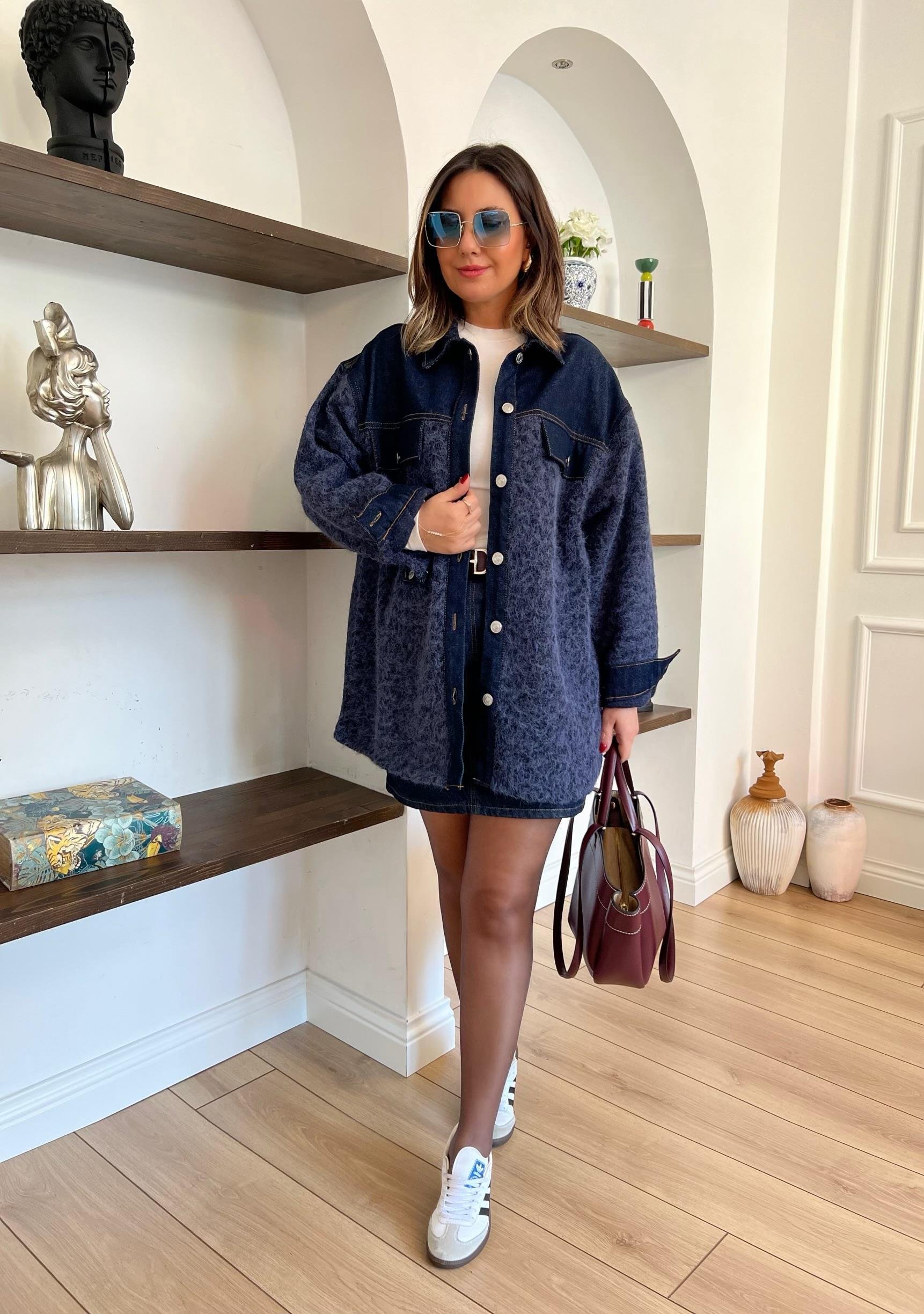 Denim Garnili Buklet Ceket