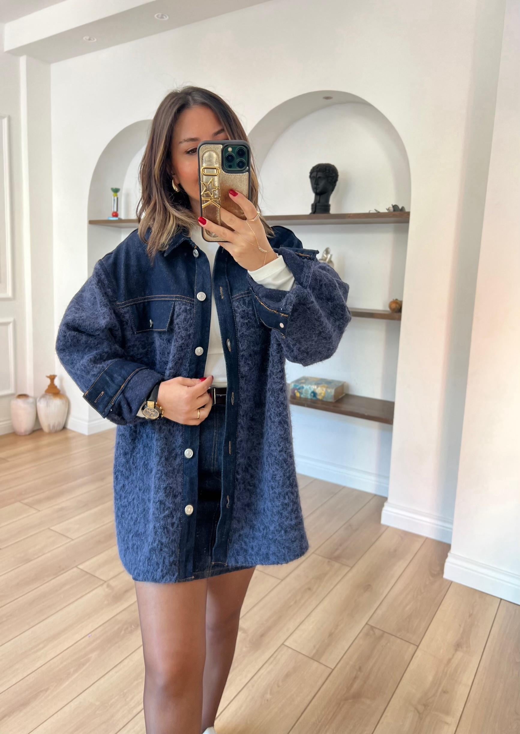 Denim Garnili Buklet Ceket