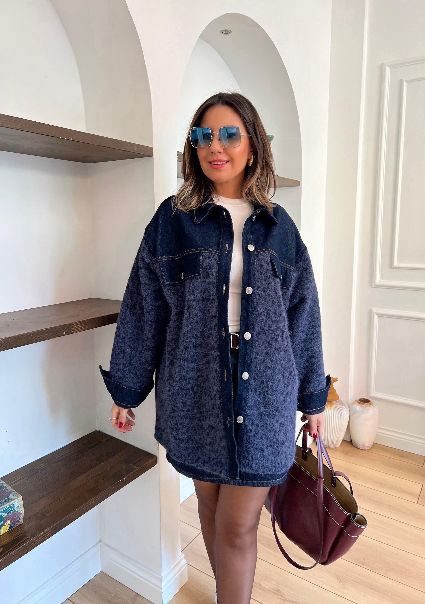 Denim Garnili Buklet Ceket