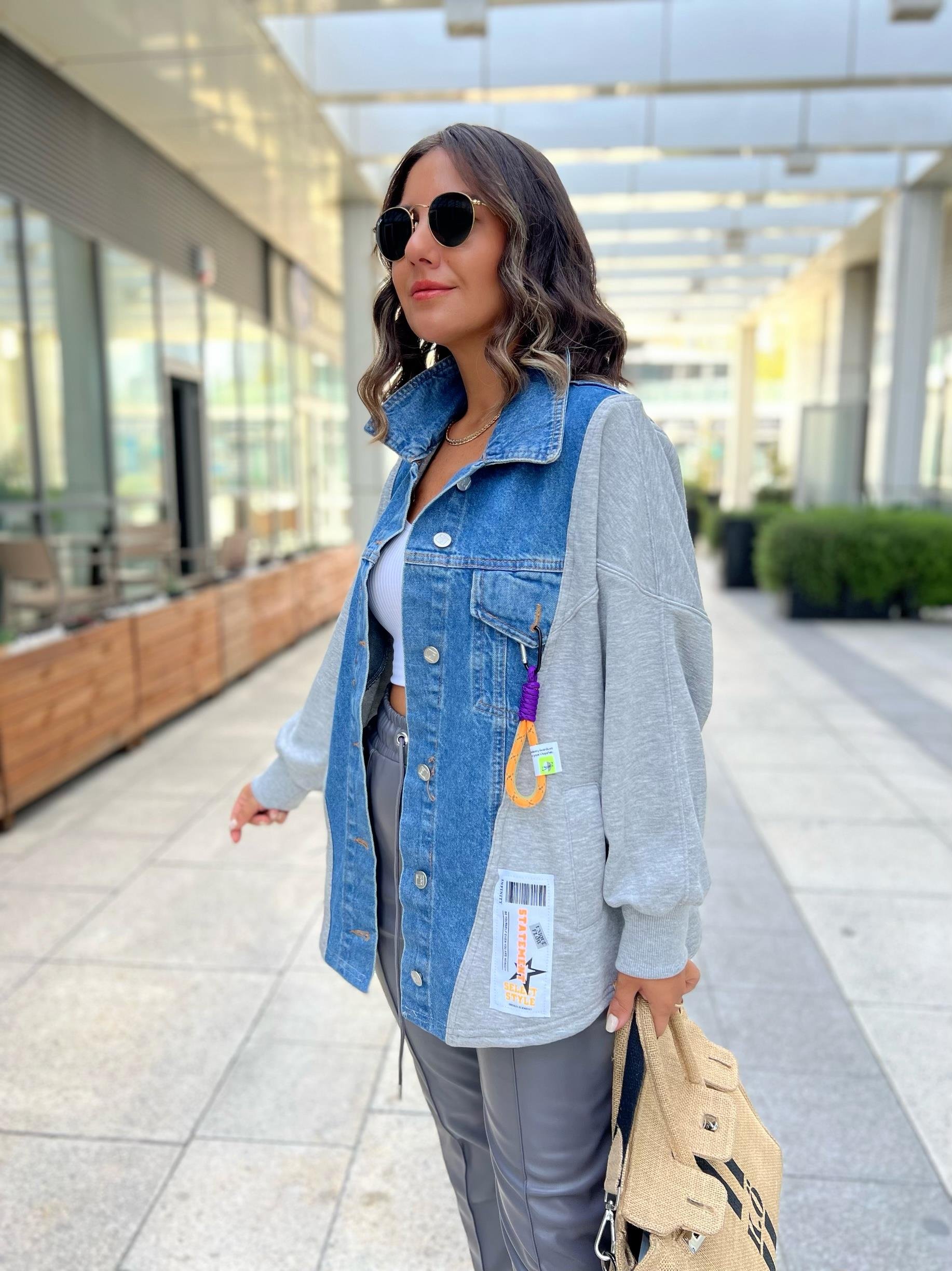 Denim Mix Patch Aksesuarlı Ceket