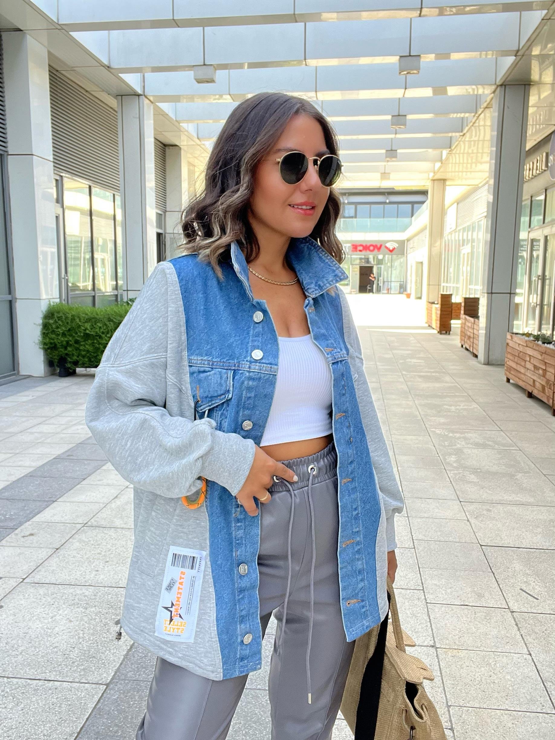 Denim Mix Patch Aksesuarlı Ceket