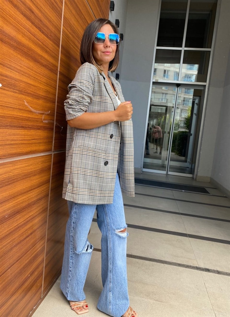 Ekose Desenli Blazer Ceket