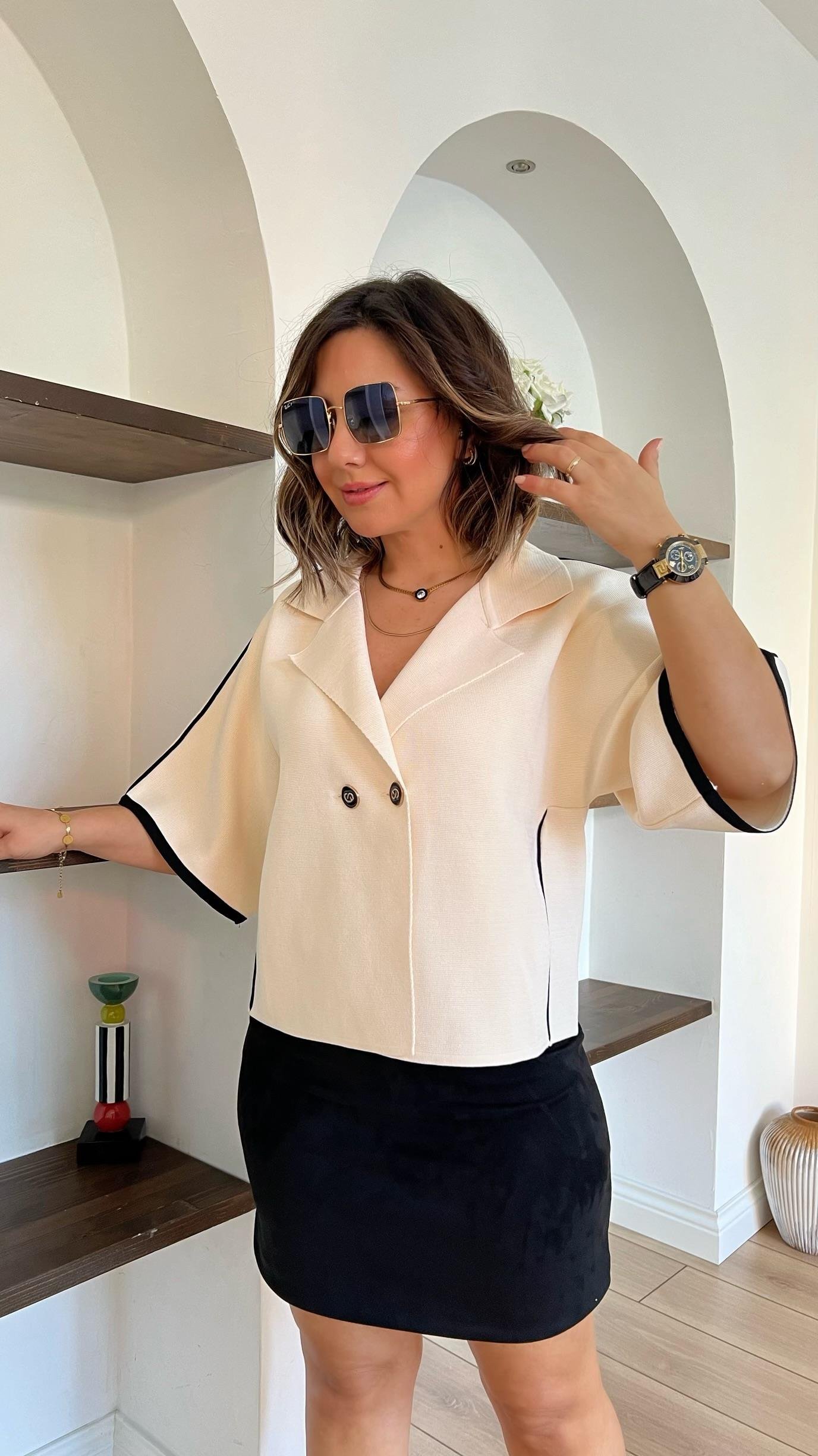 Fakir Kol Triko Ekru Ceket Hırka