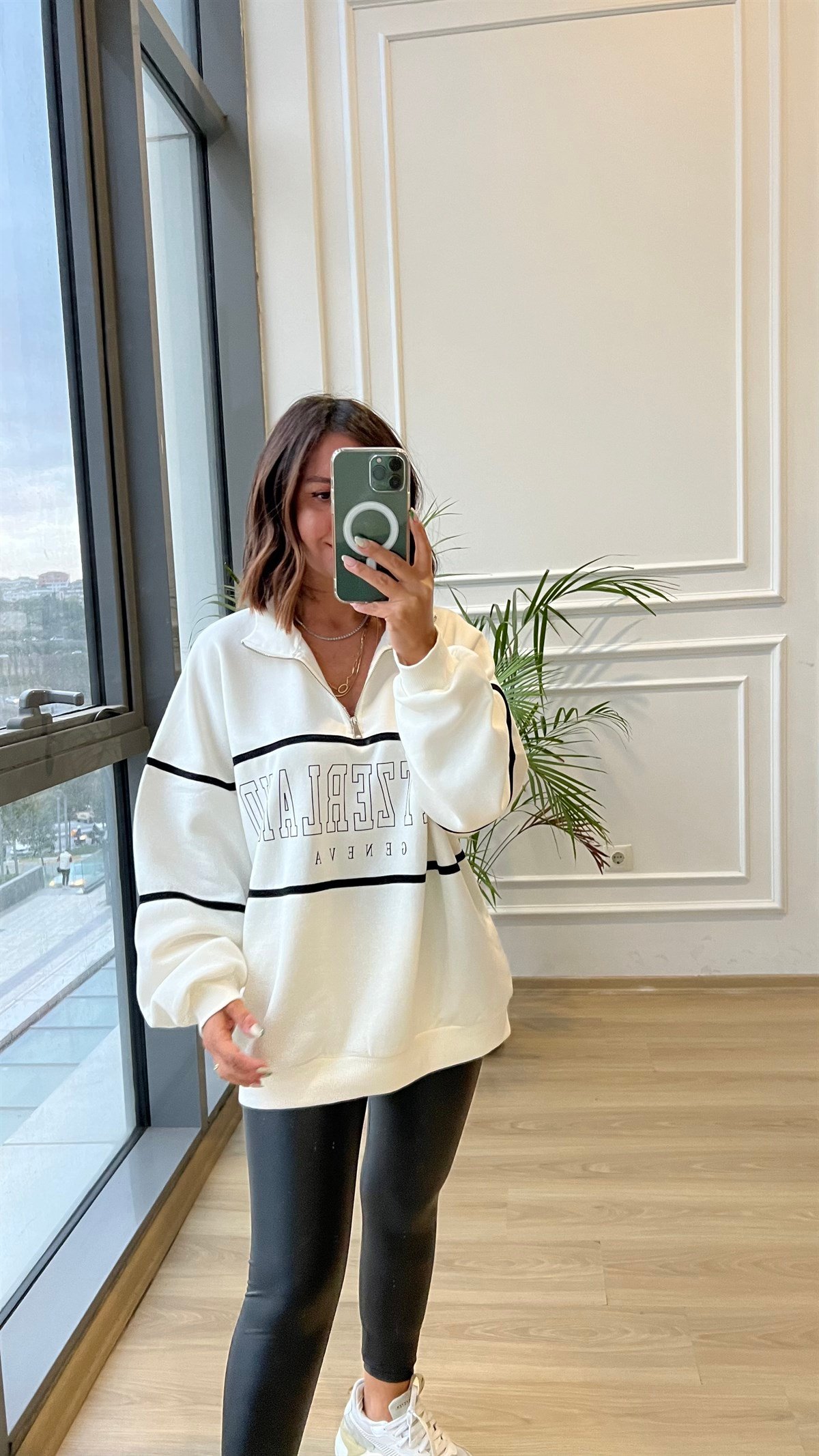 Fermuarlı Çizgili Sweat