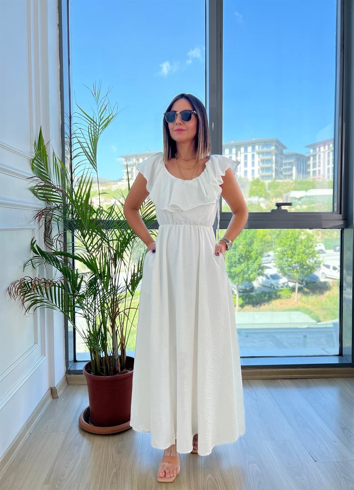 Fırfır Detaylı Kloş Elbise