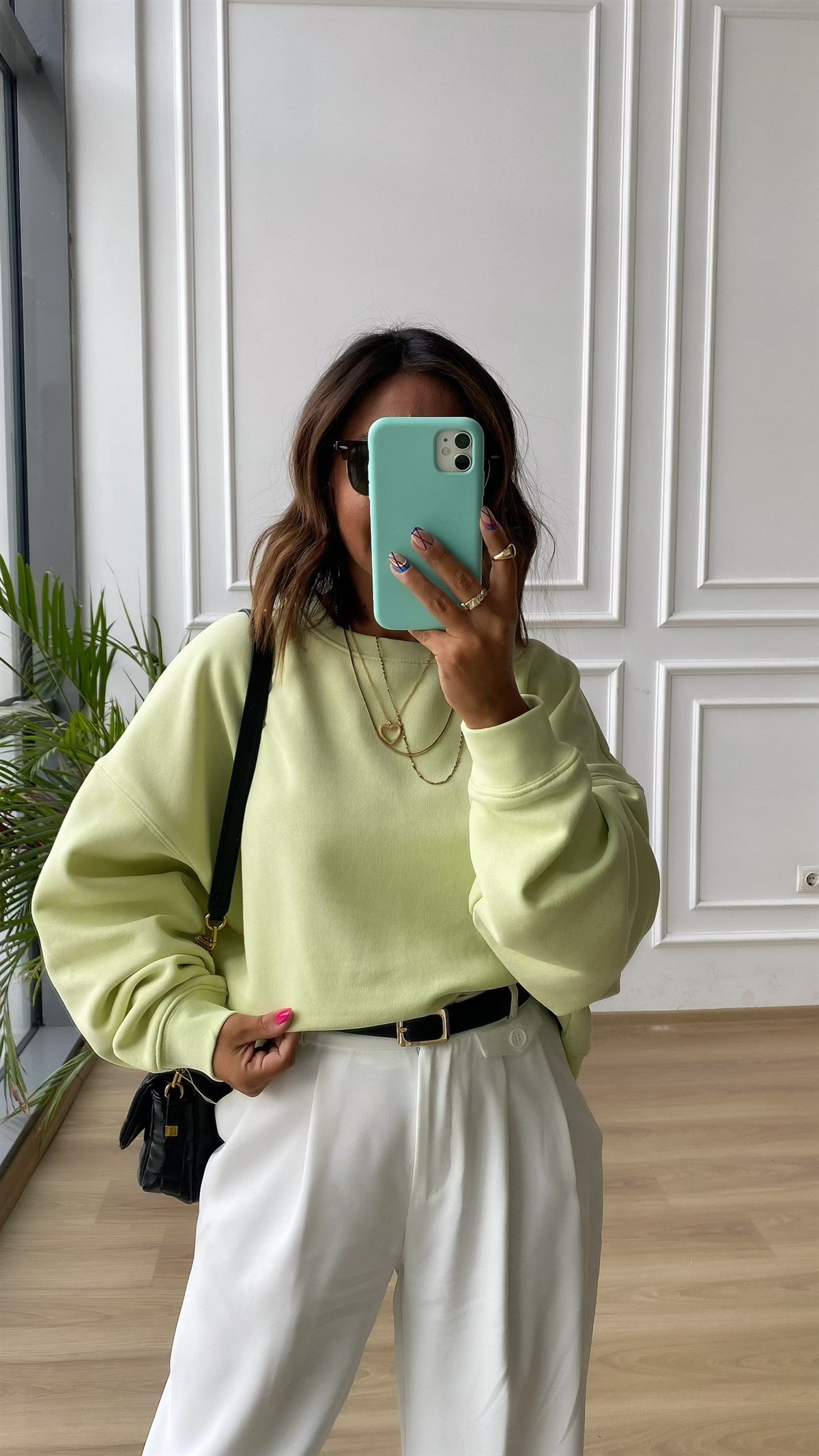 Fıstık Yeşili Oversize İçi Şardonlu Sweat