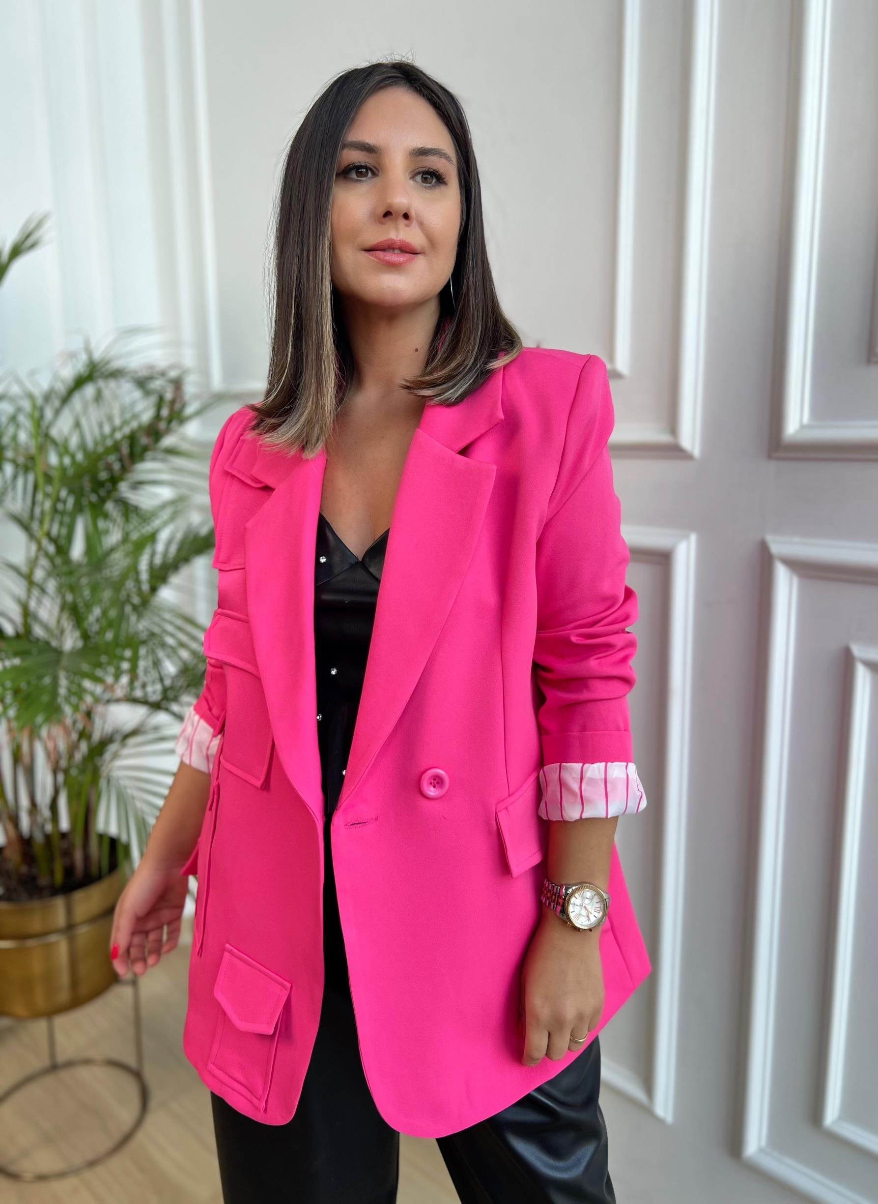 Fuşya Tasarım Cepli Blazer Ceket