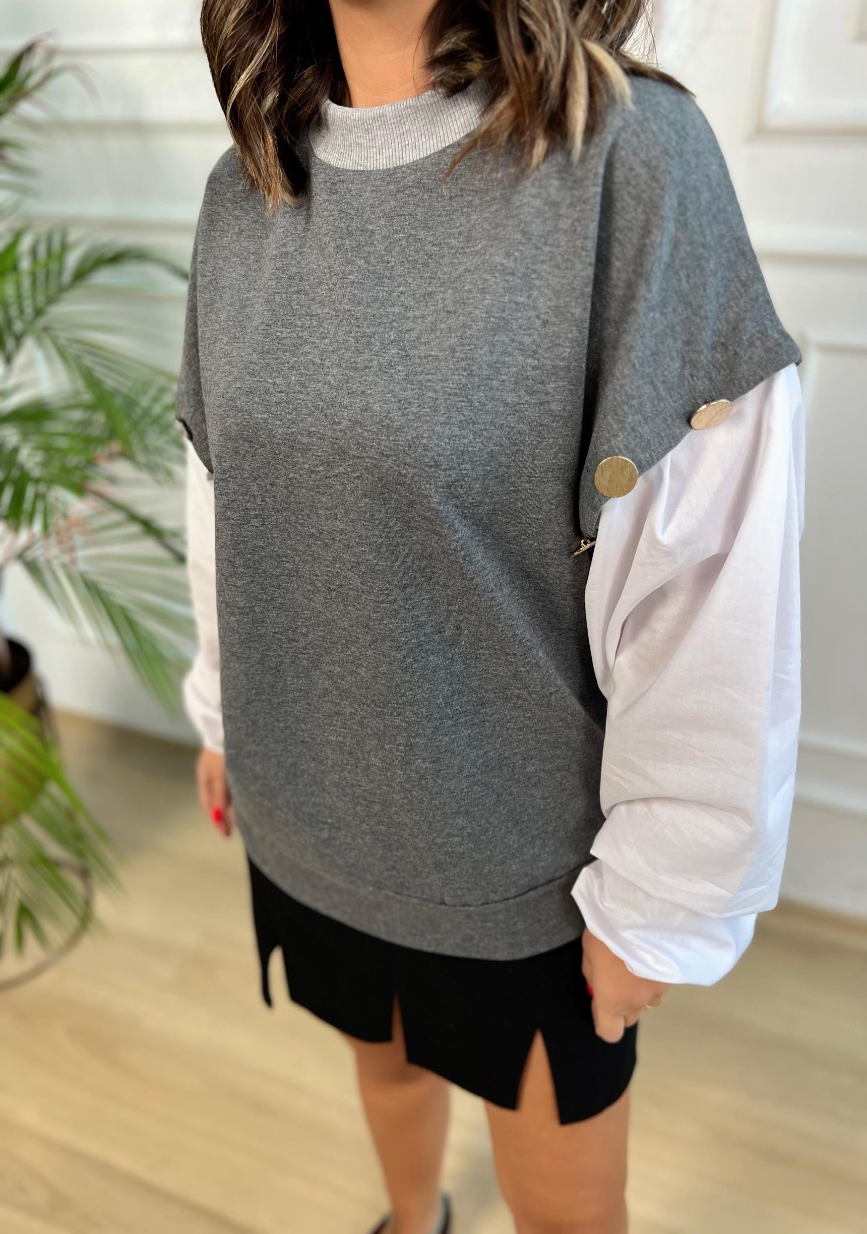 Gri Bluz Detaylı Sweat