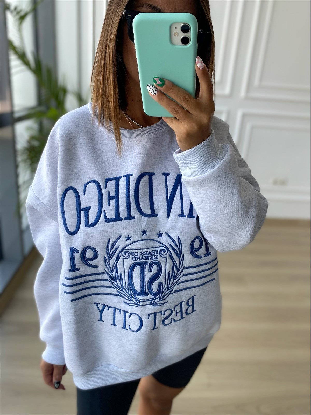 Gri San Diego Baskılı Sweat