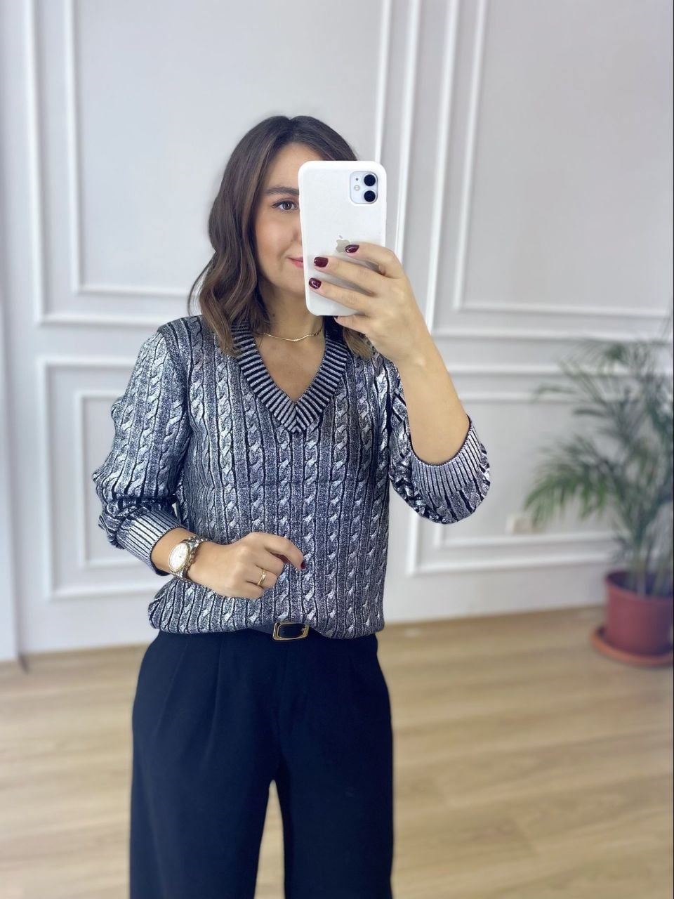 Gri Simli V Yaka Triko