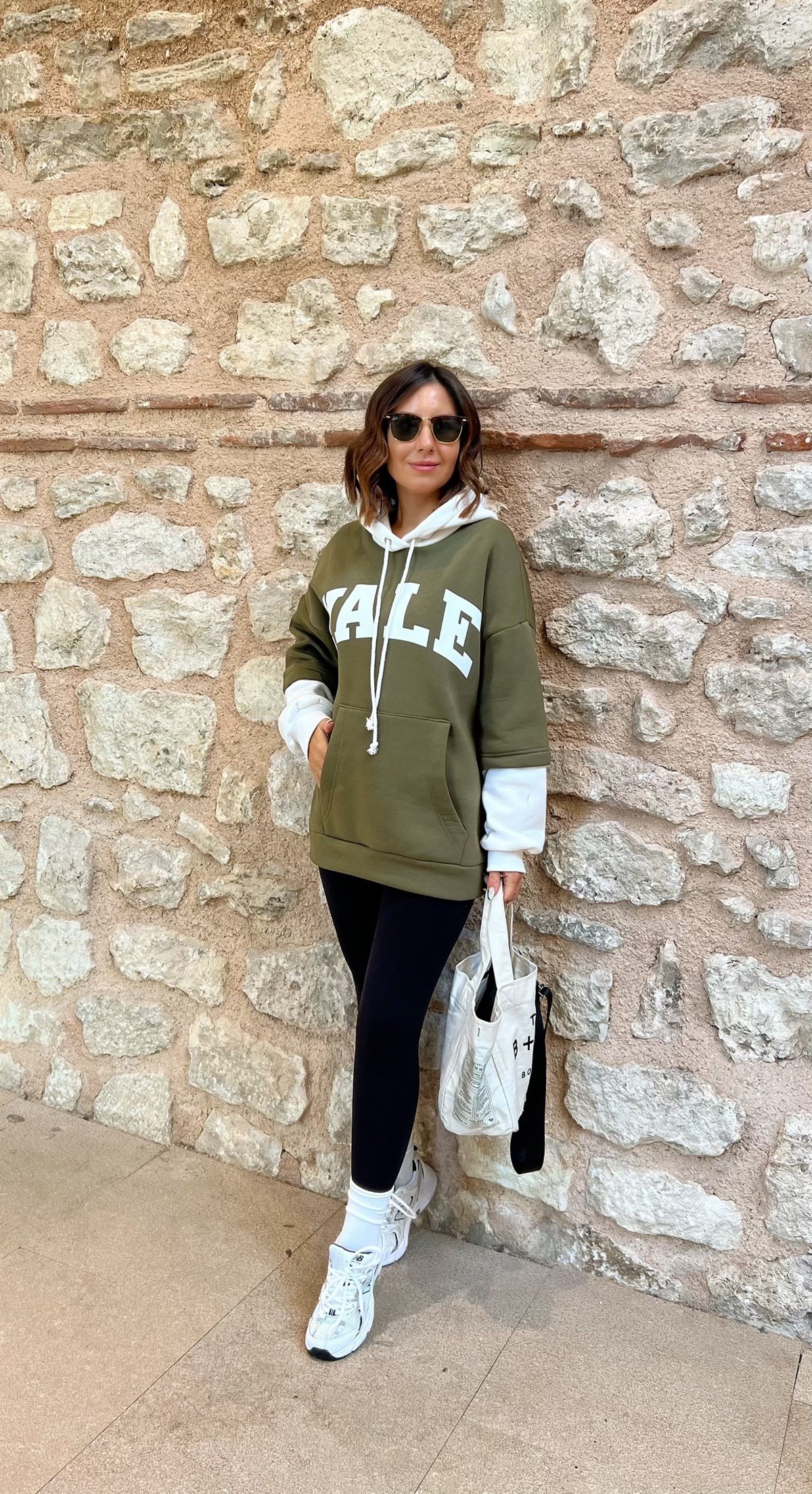 Haki Renk Yale Kapişonlu Sweat