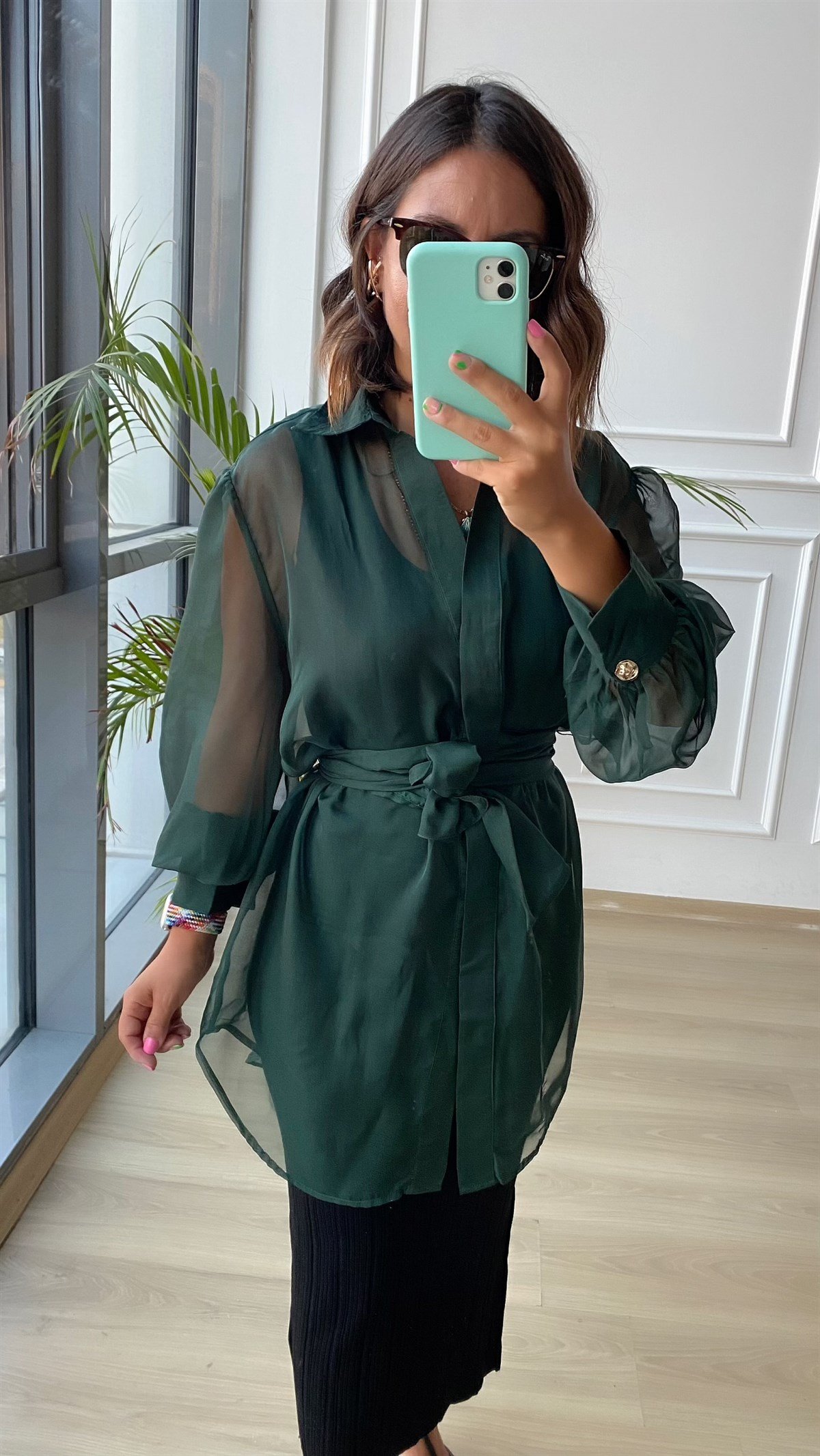Haki Yeşil Sifon Gömlek