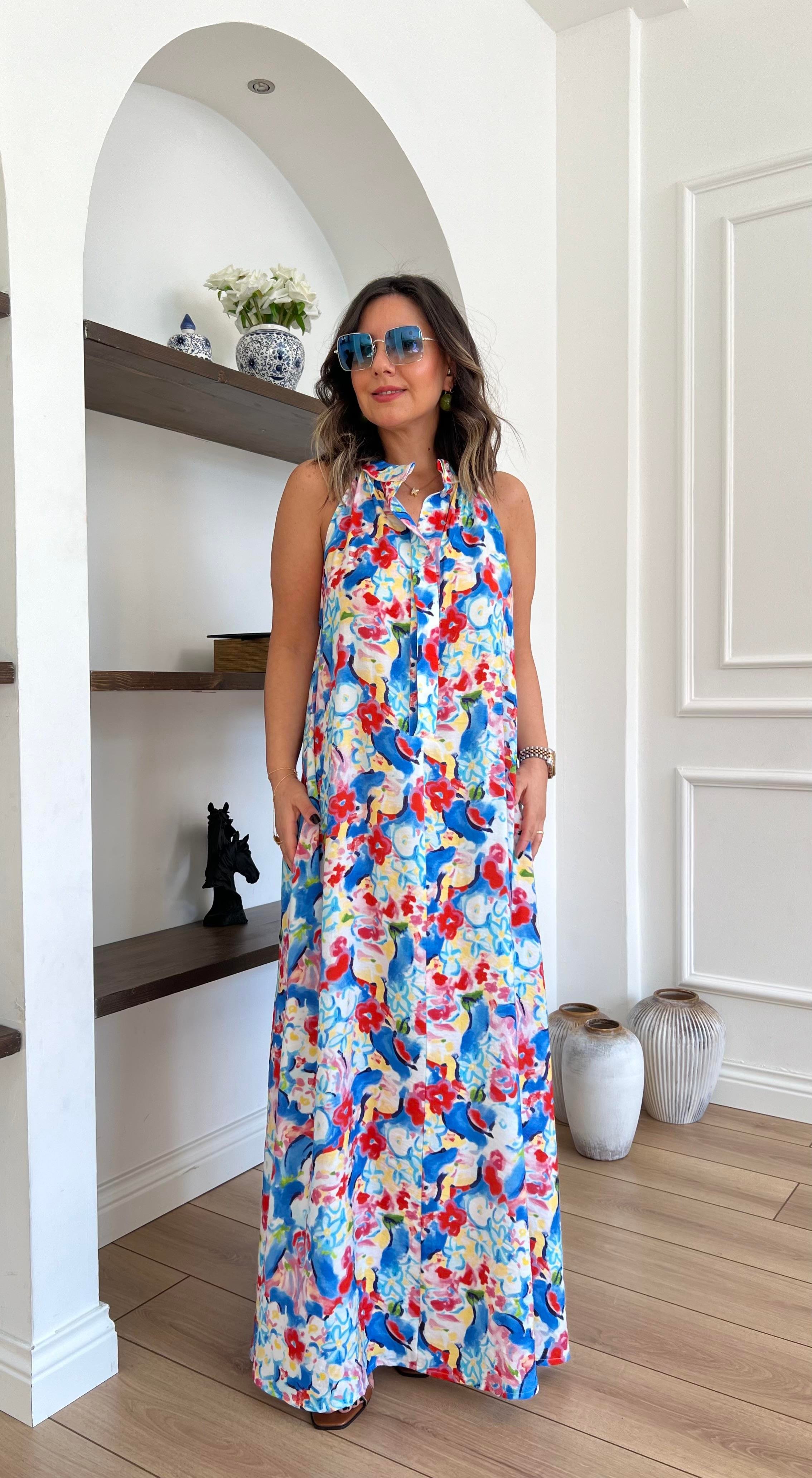Halter Yaka Çiçekli Elbise