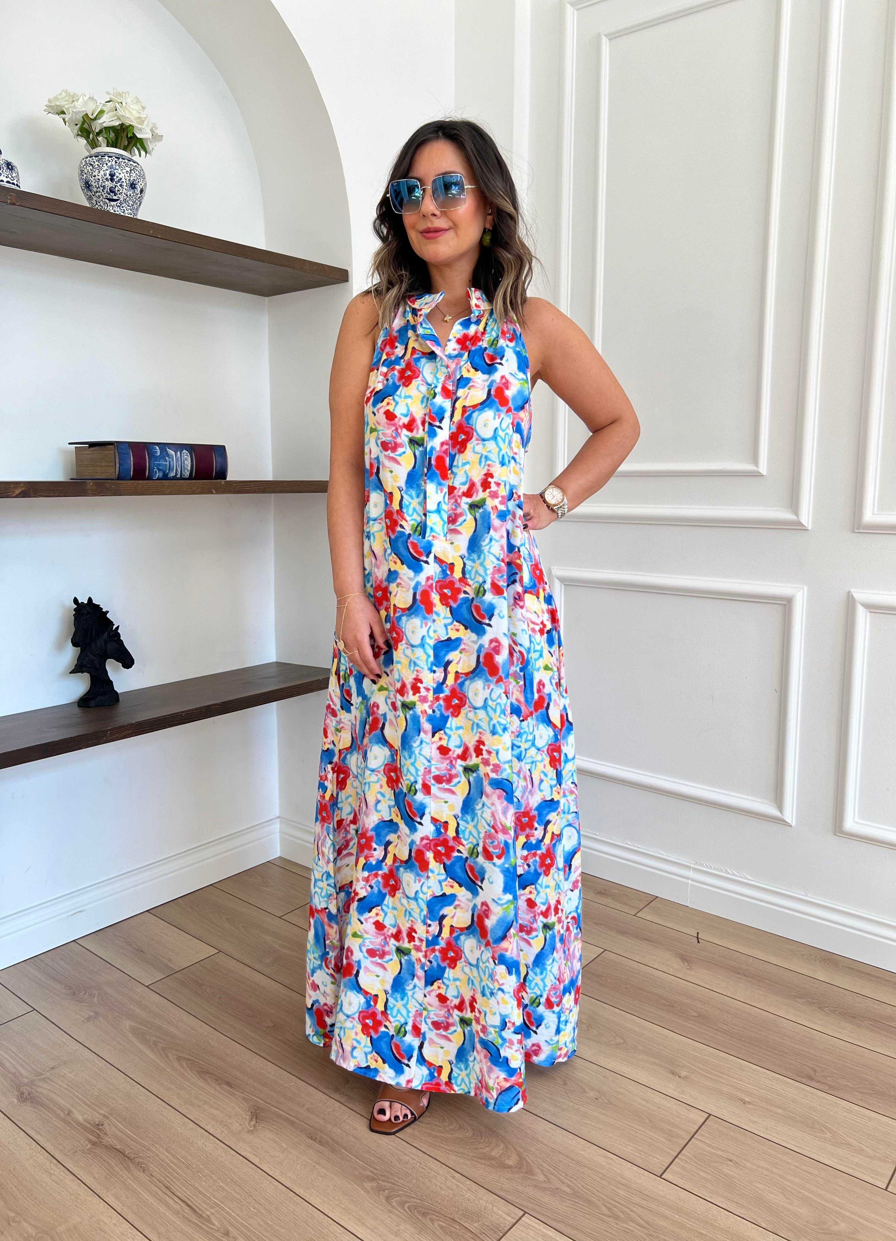 Halter Yaka Çiçekli Elbise