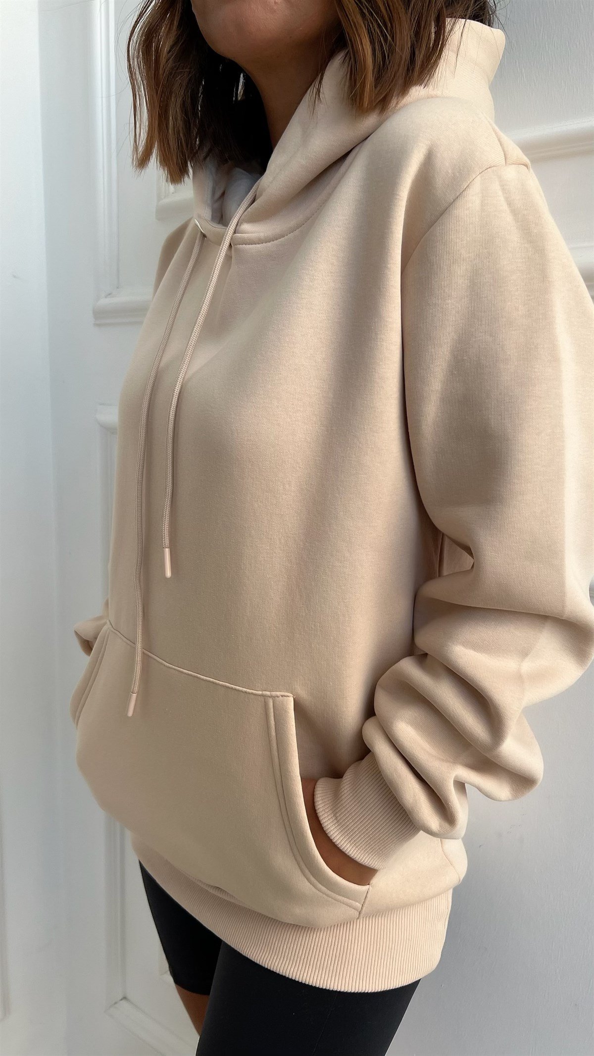 Kapişonlu Krem Şardonlu Sweat
