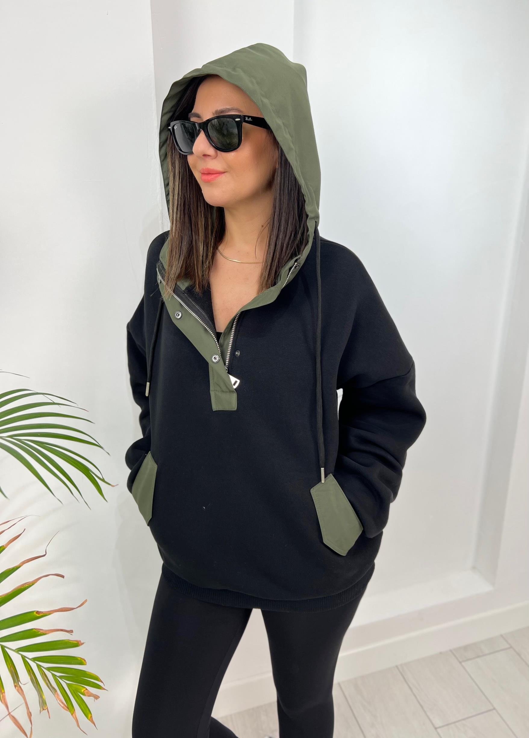 Kapişonlu Paraşüt Detaylı Sweat