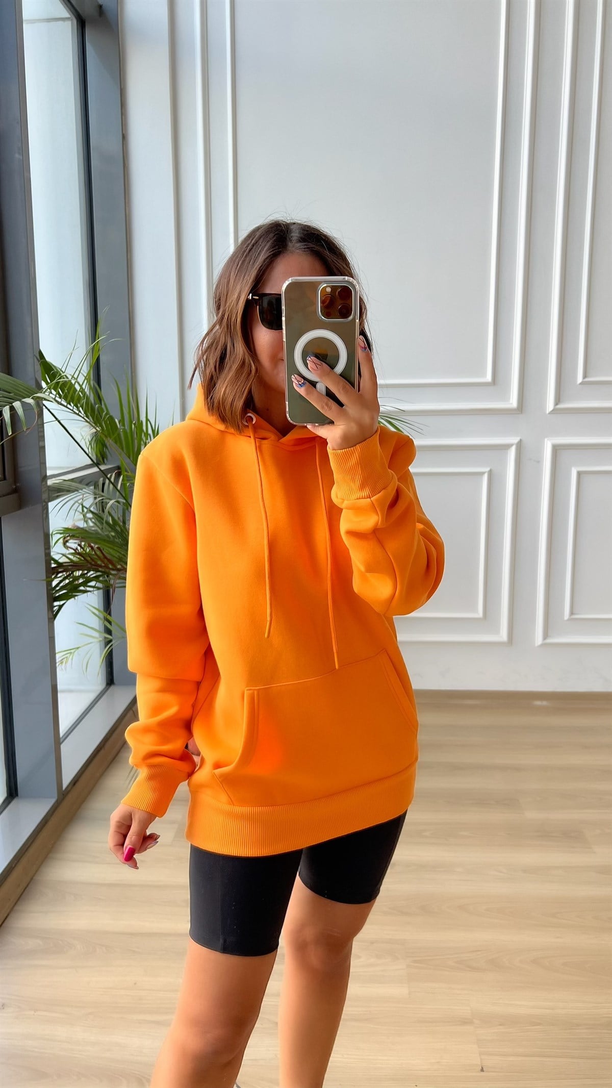 Kapişonlu Turuncu Şardonlu Sweat