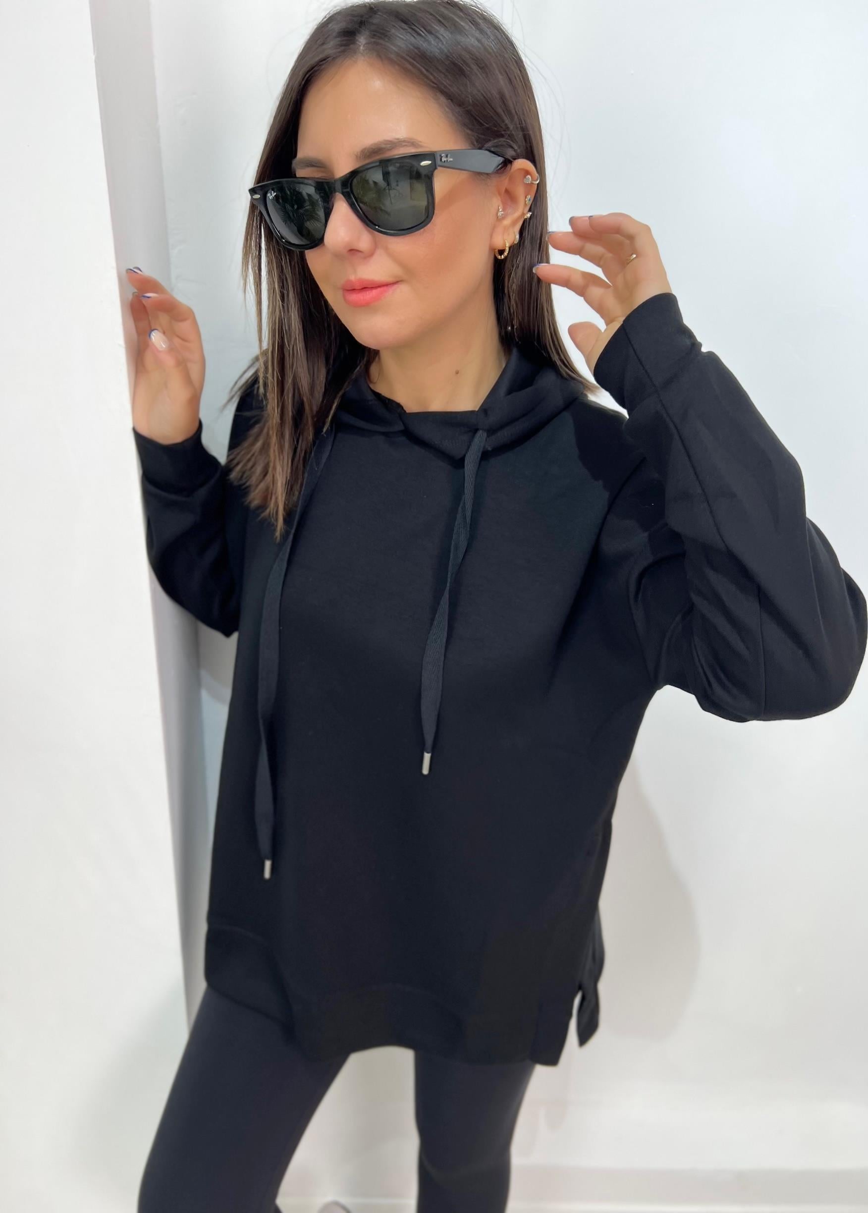 Kapişonlu Yanları Yırtmaç Detaylı Modal Sweat