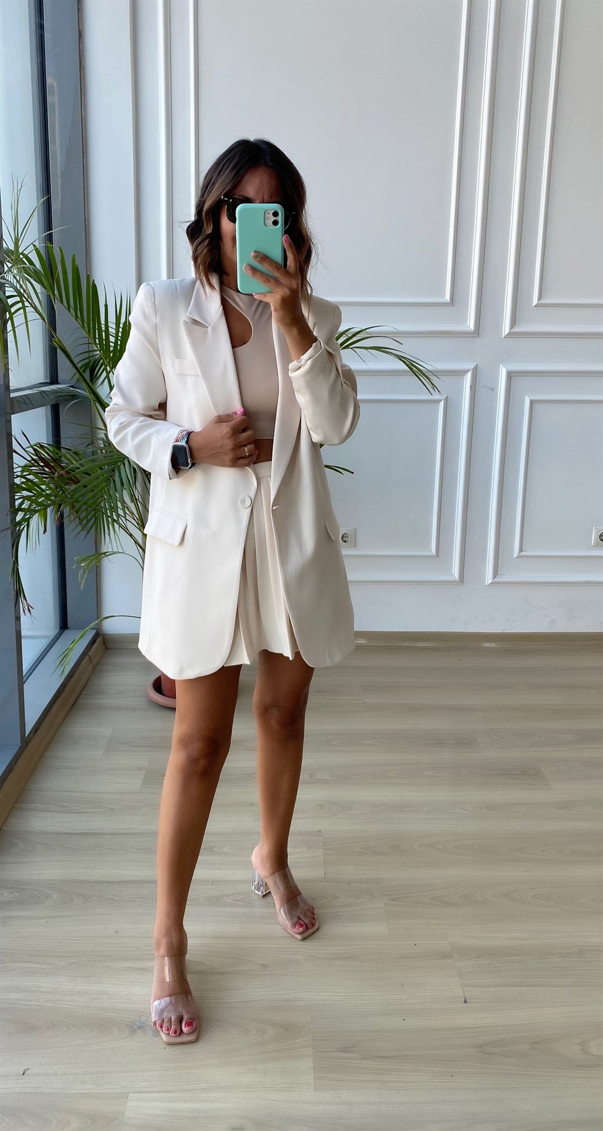 Kemik Renk Oversize Blazer Ceket