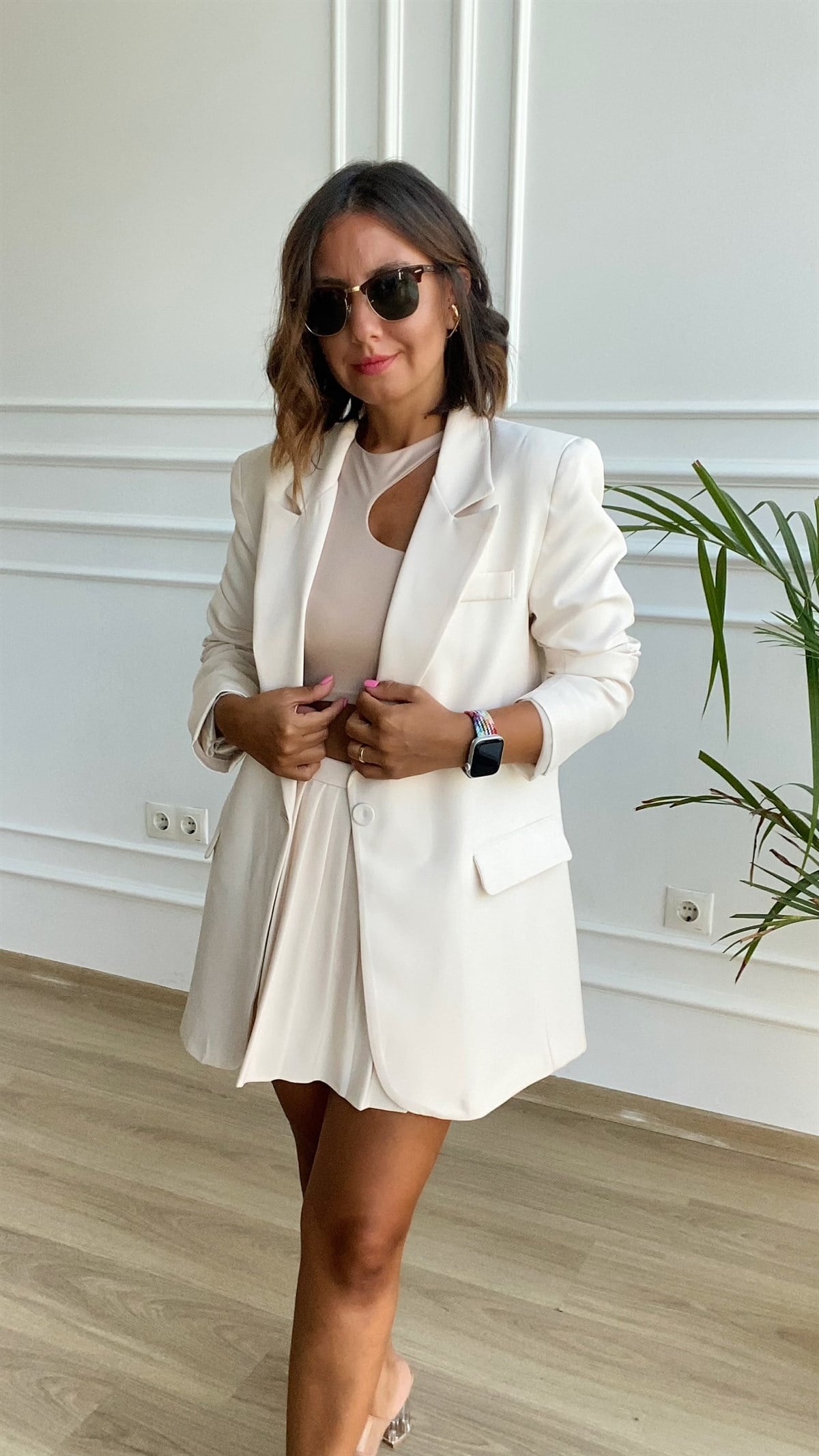 Kemik Renk Oversize Blazer Ceket