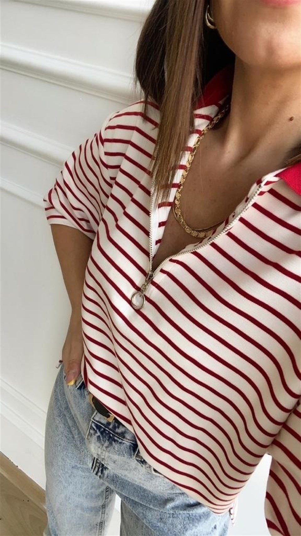 Kırmızı Çizgili Polo Yaka Basic