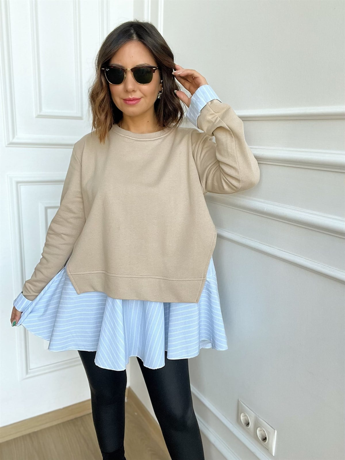 Krem Gömlekli Sweat