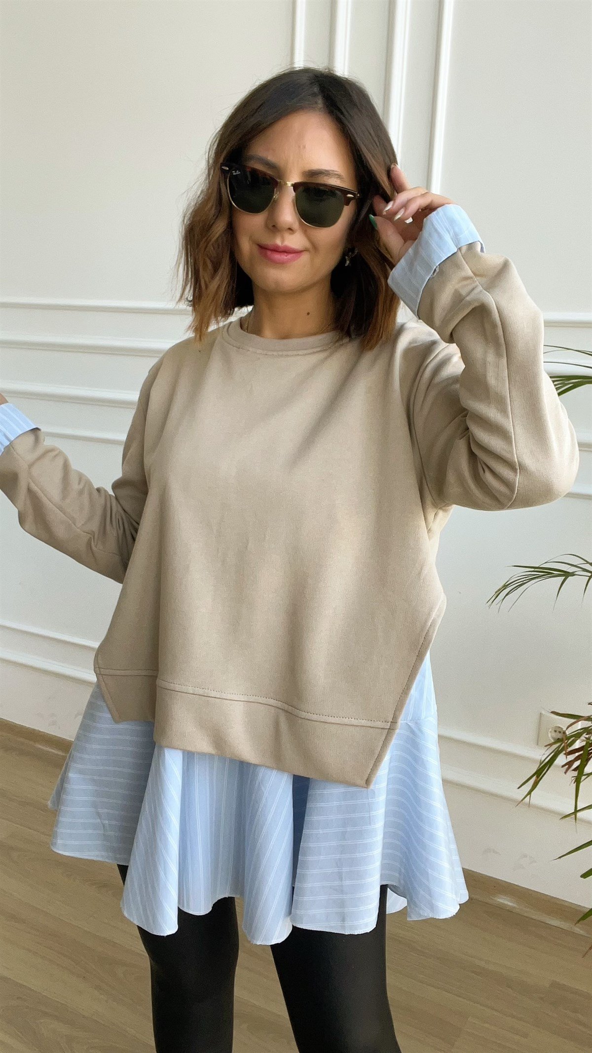 Krem Gömlekli Sweat