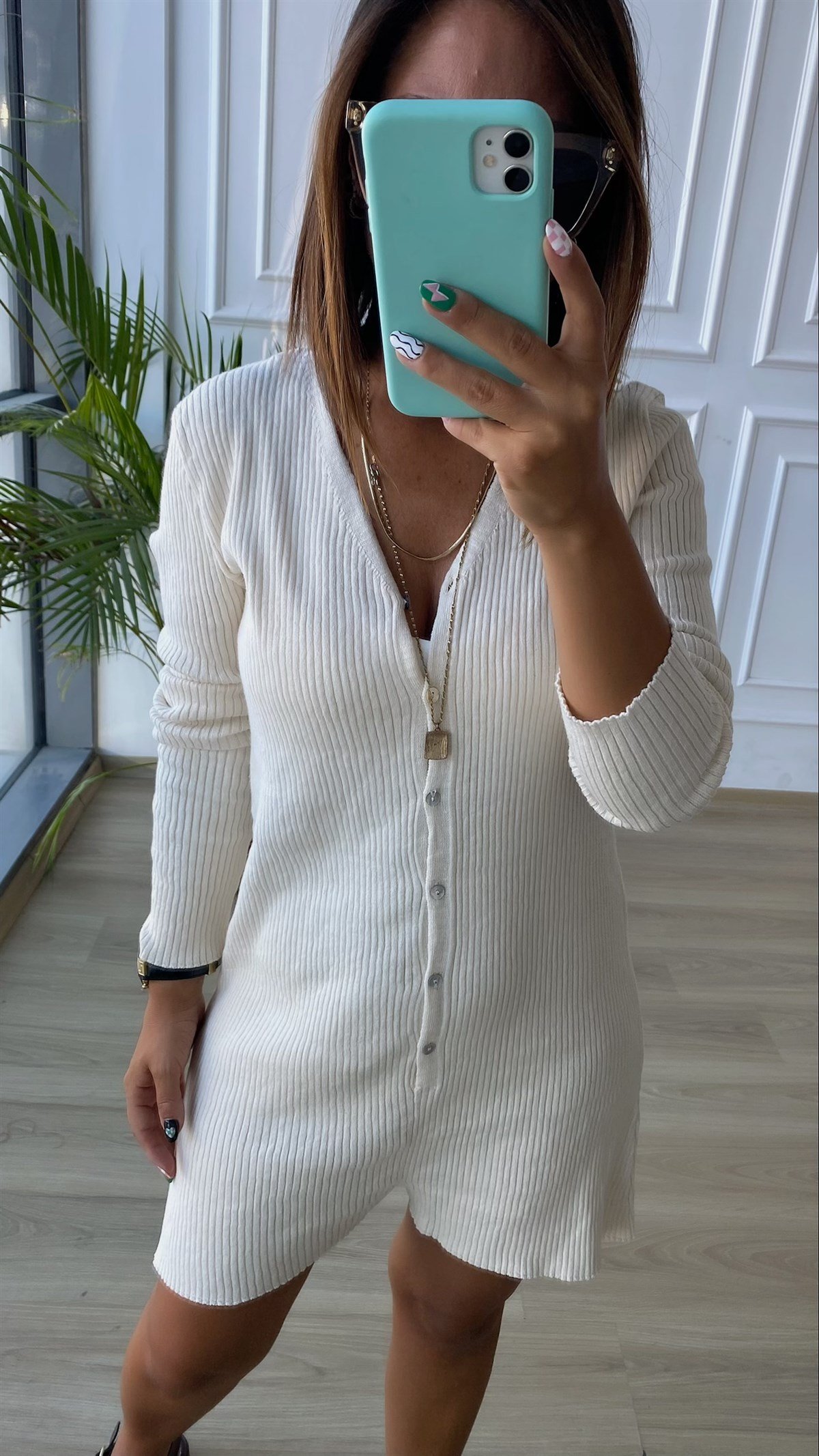 Krem Renk Triko Tulum