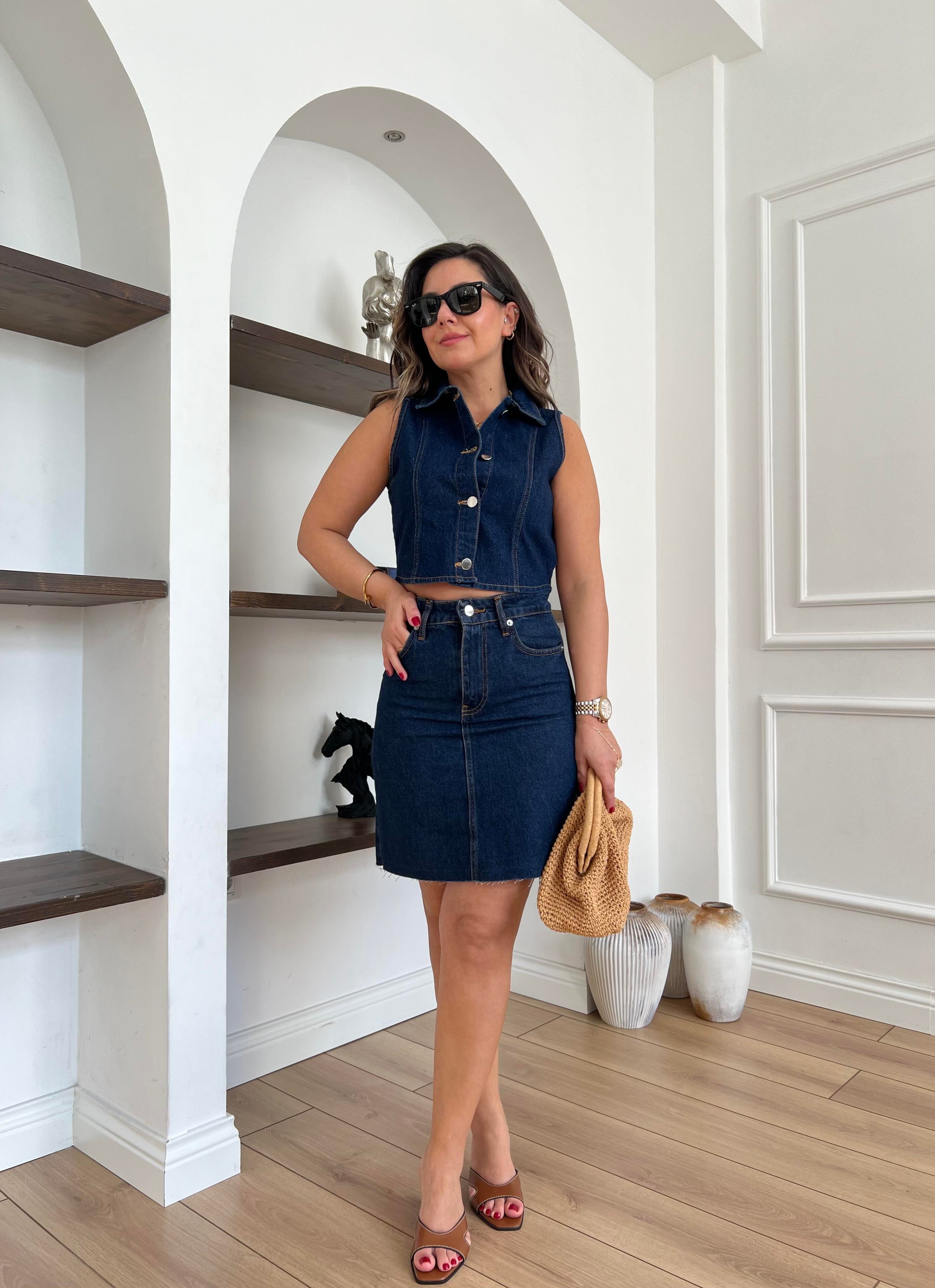 Lacivert Denim Bluz